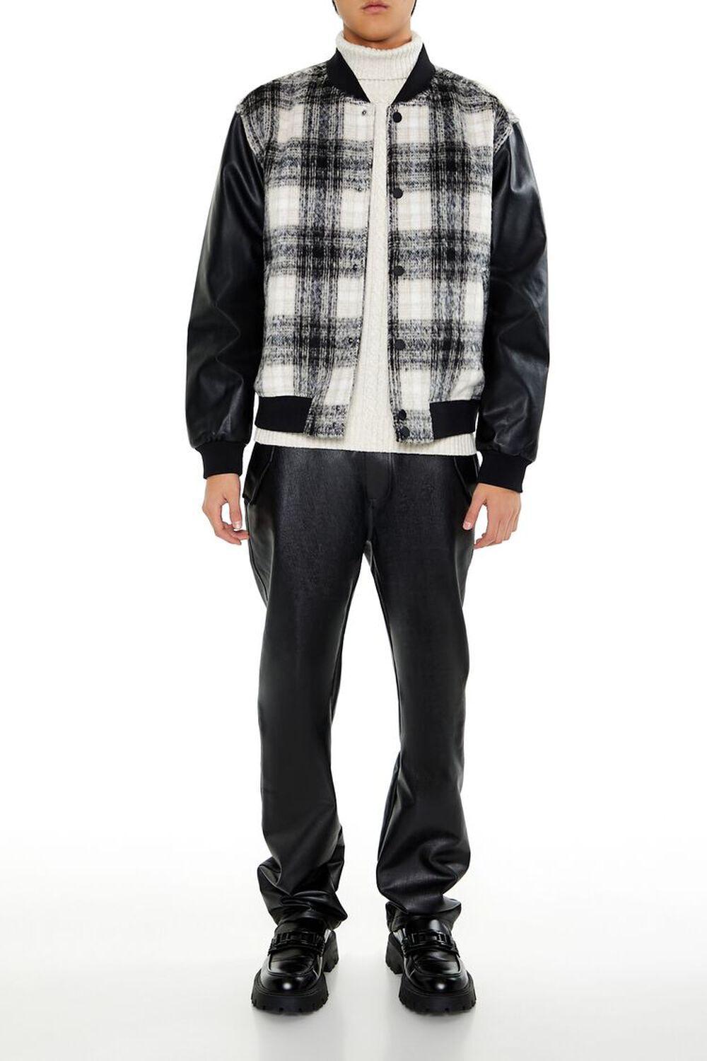 Plaid Faux Leather Bomber Jacket | Forever 21 Product Image