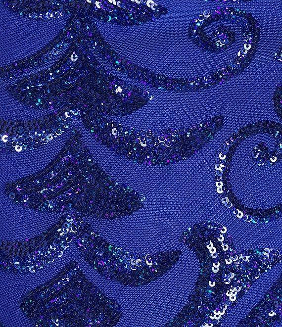 B. Darlin Sequin Patterned Halter V-Neck Tie Back Dress Product Image