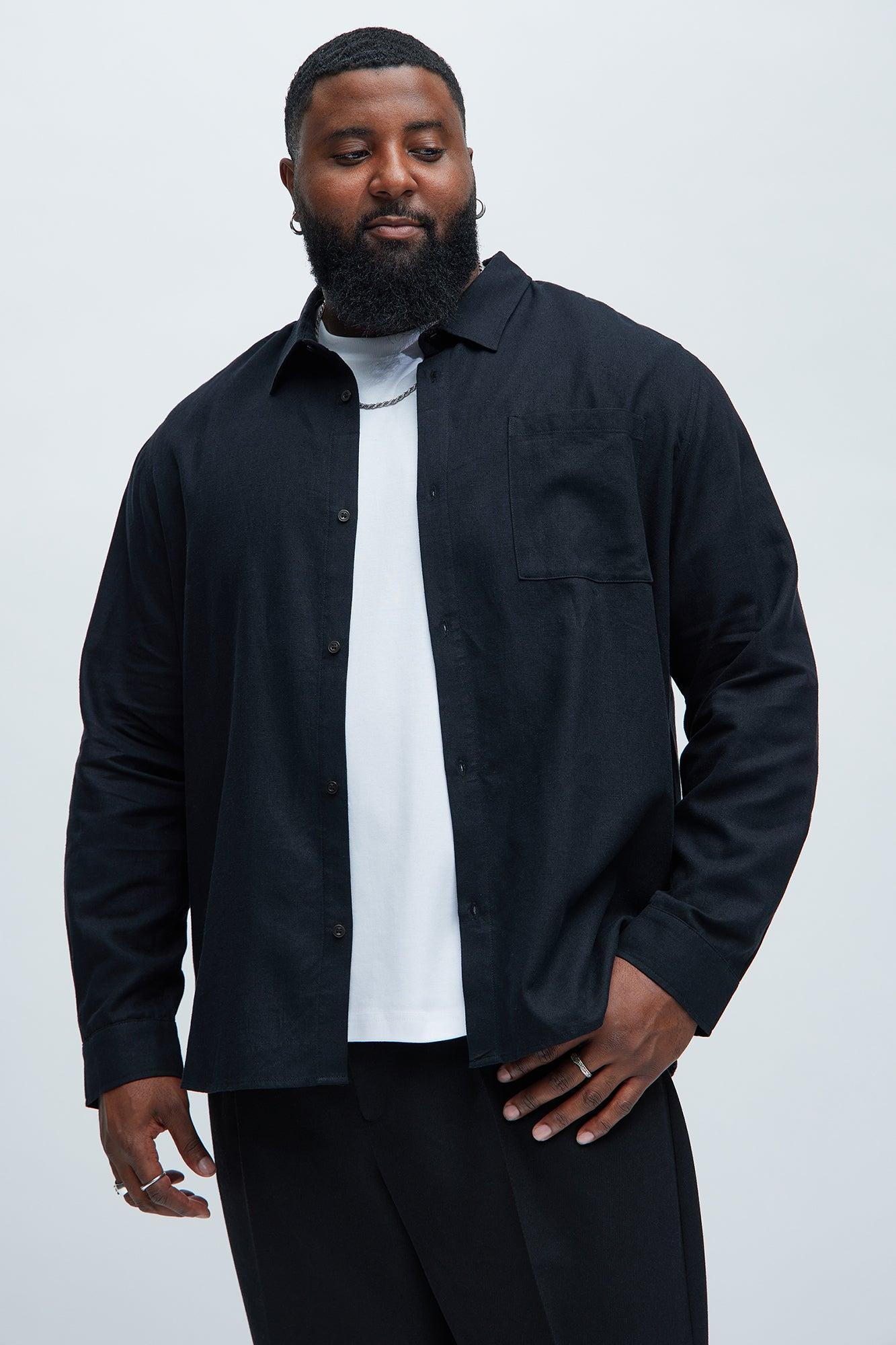 Bahamas Linen Single Pocket Long Sleeve Shirt - Black Product Image