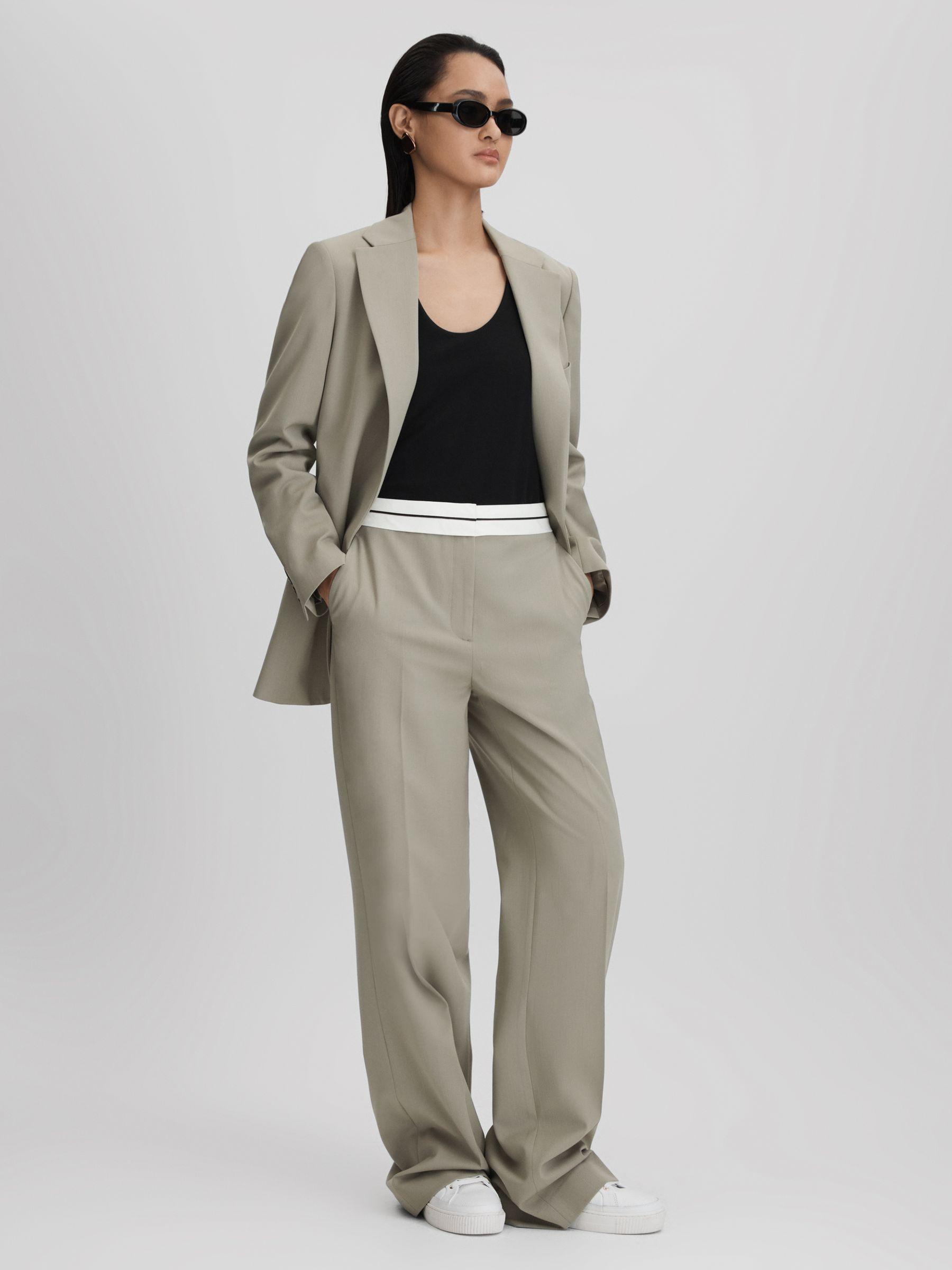 Wool Blend Single Breasted Suit Blazer in Green Product Image