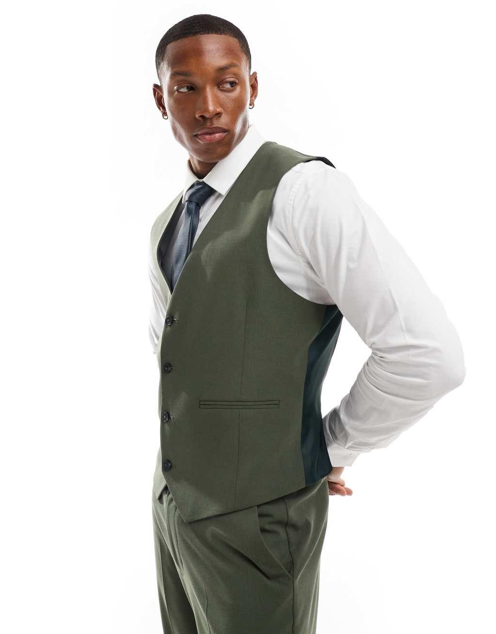 ASOS DESIGN slim suit vest in dark green Product Image