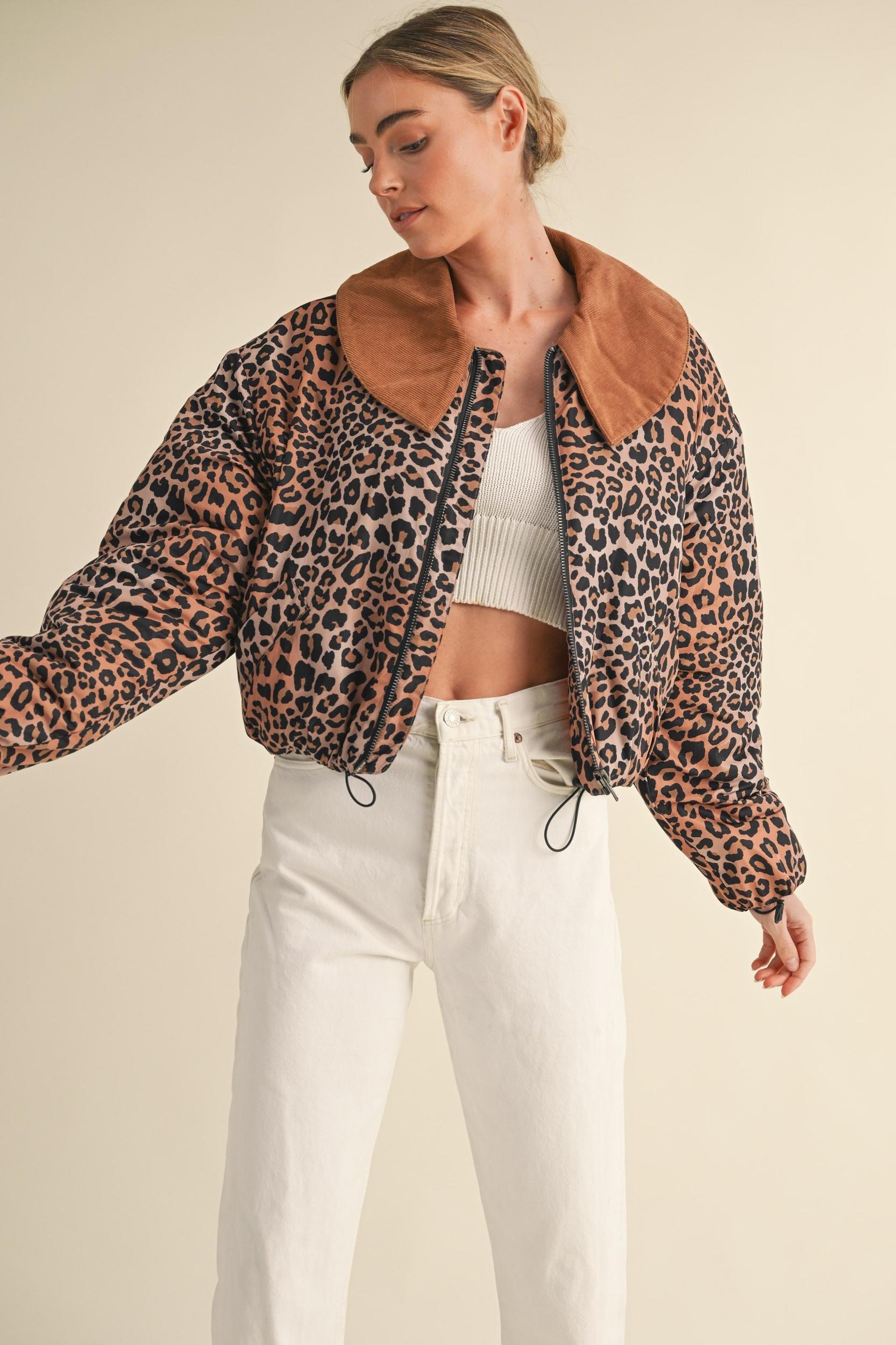 Leopard Printed Cute Collard Jacket Product Image