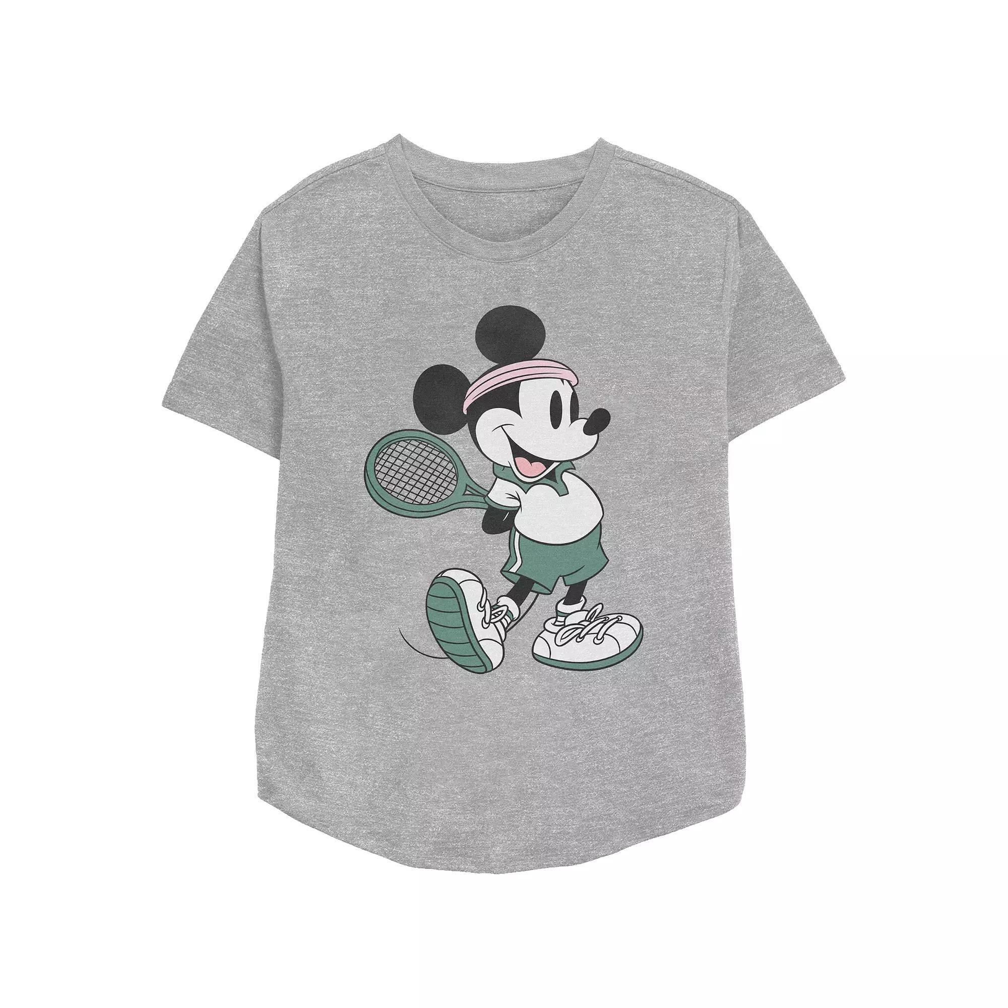 Disney's Mickey Mouse Vintage Tennis Player Women's Relaxed Fit Graphic Tee, Size: Large, Athletic Grey Product Image