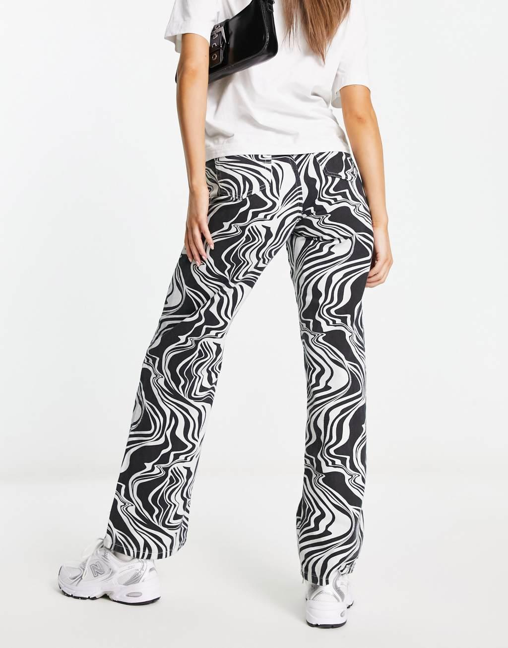 Sixth June straight leg printed jeans in black Product Image