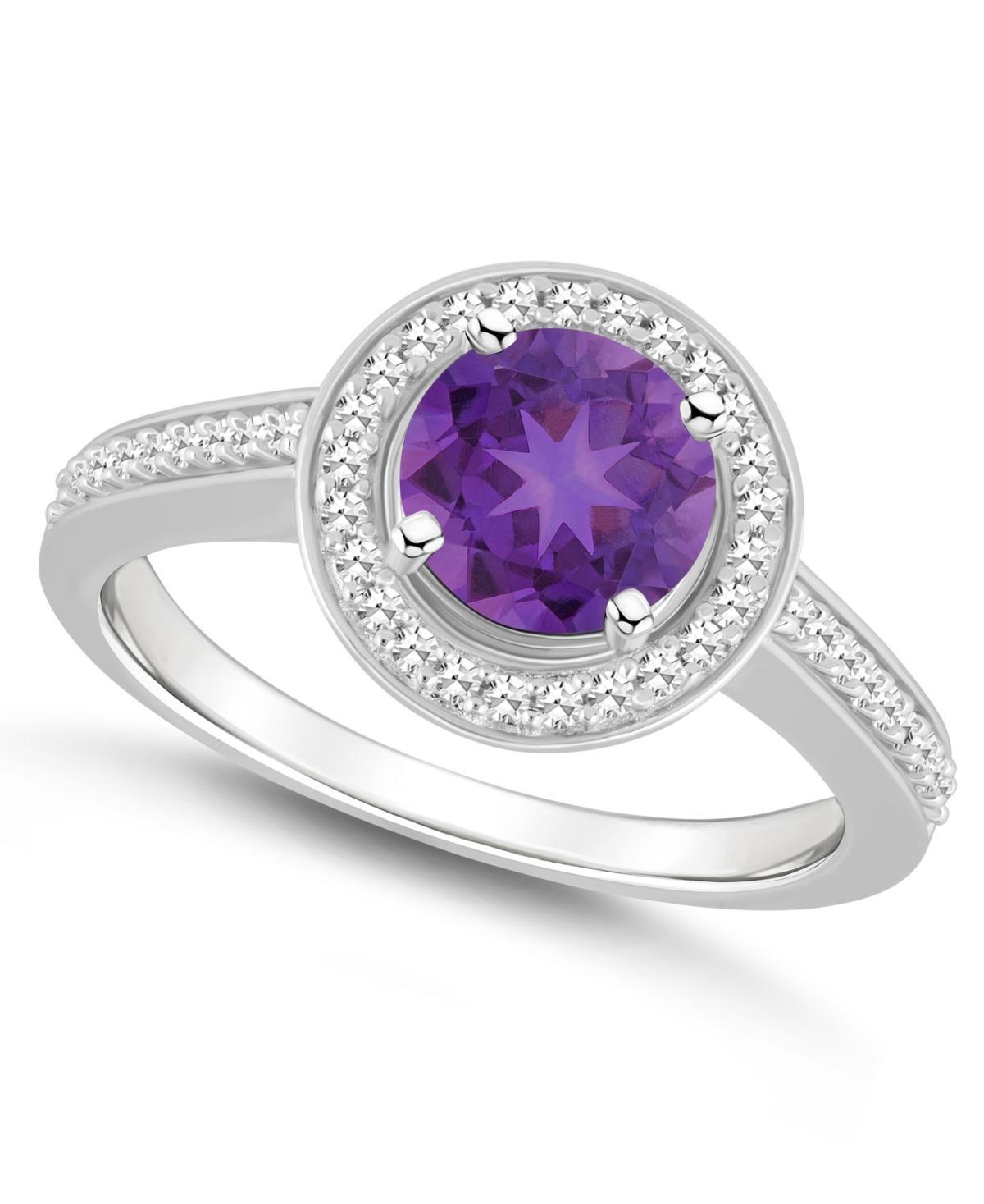 Celebration Gems Sterling Silver 7 mm Round Gemstone & 1/5 Carat T.W. Diamond Halo Ring, Womens Purple Product Image