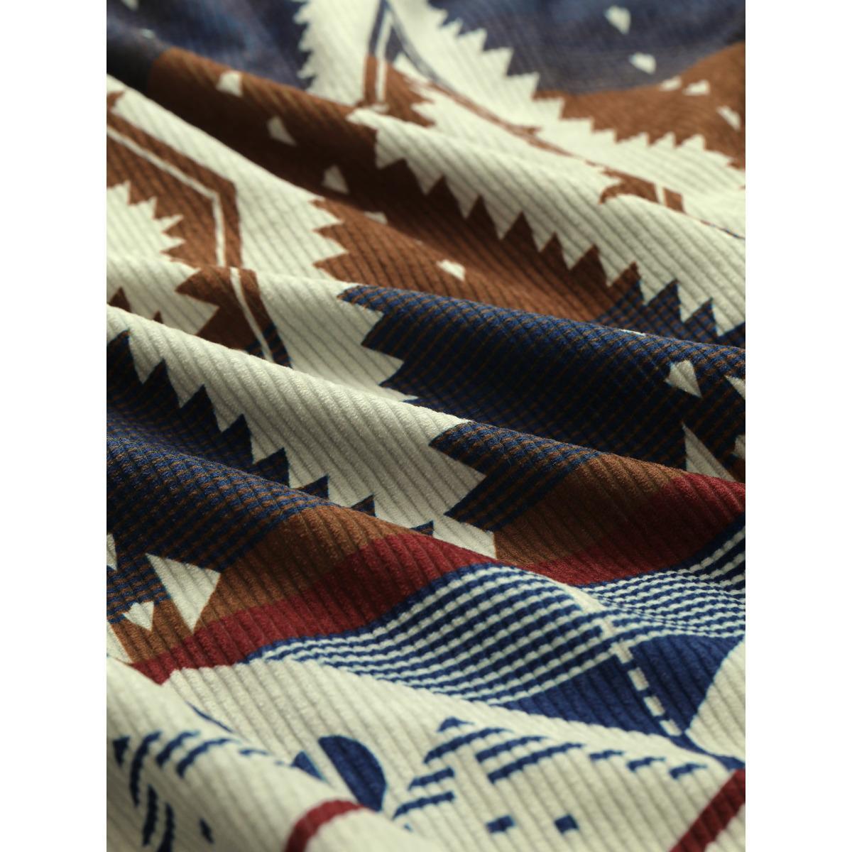 Plus Size Geometric Patchwork Corduroy Patched Pocket Jacket Women DarkBrown Lined Pocket Everyday Jackets BloomChic 10/M Product Image