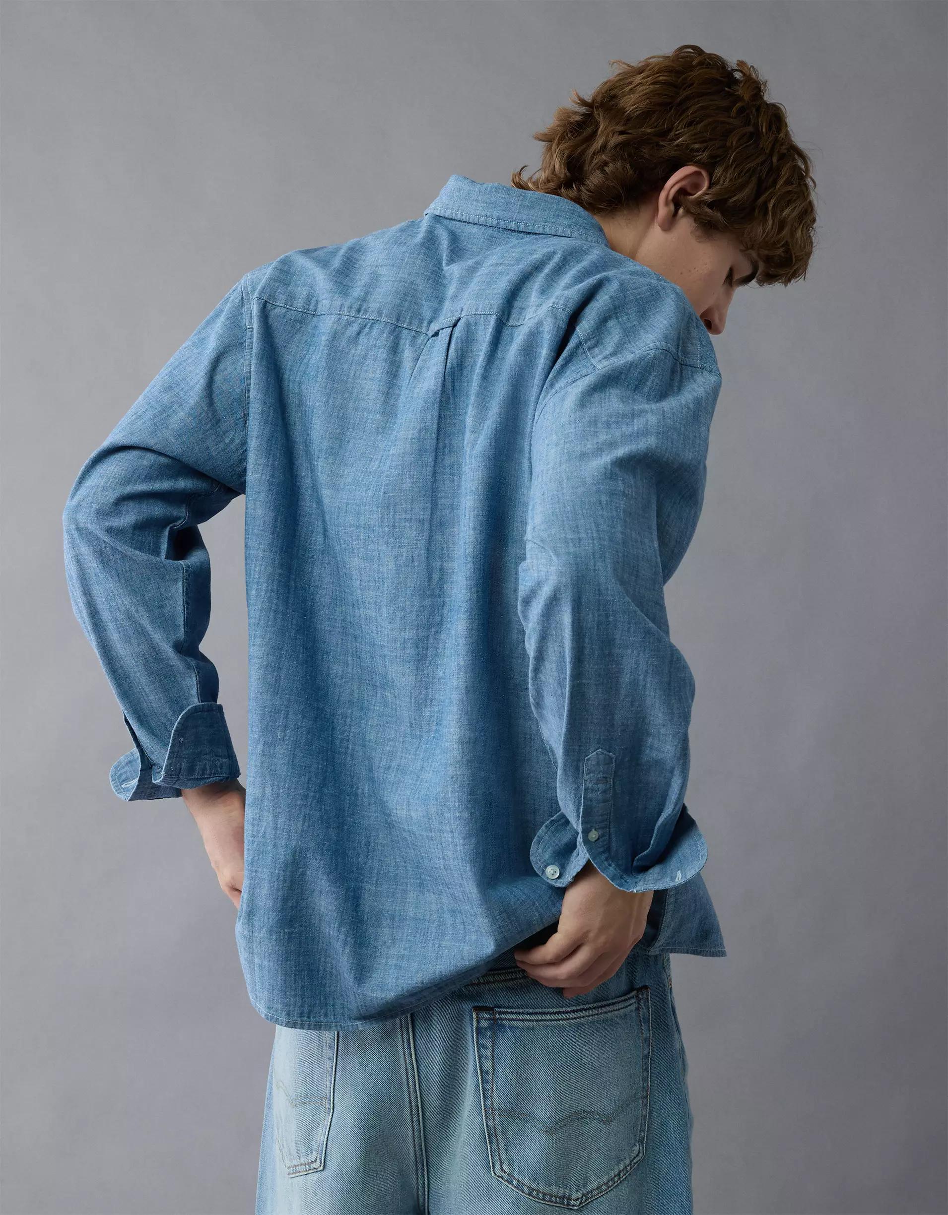 AE Everyday Relaxed Chambray Button-Up Shirt Product Image