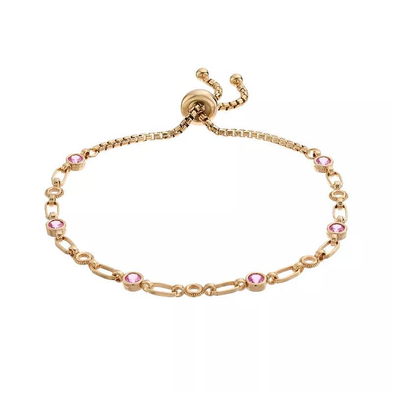 Kristen Kesho Sterling Silver Lab-Created Pink Sapphire & Circle Link Adjustable Bolo Bracelet, Womens Pink Tone Product Image