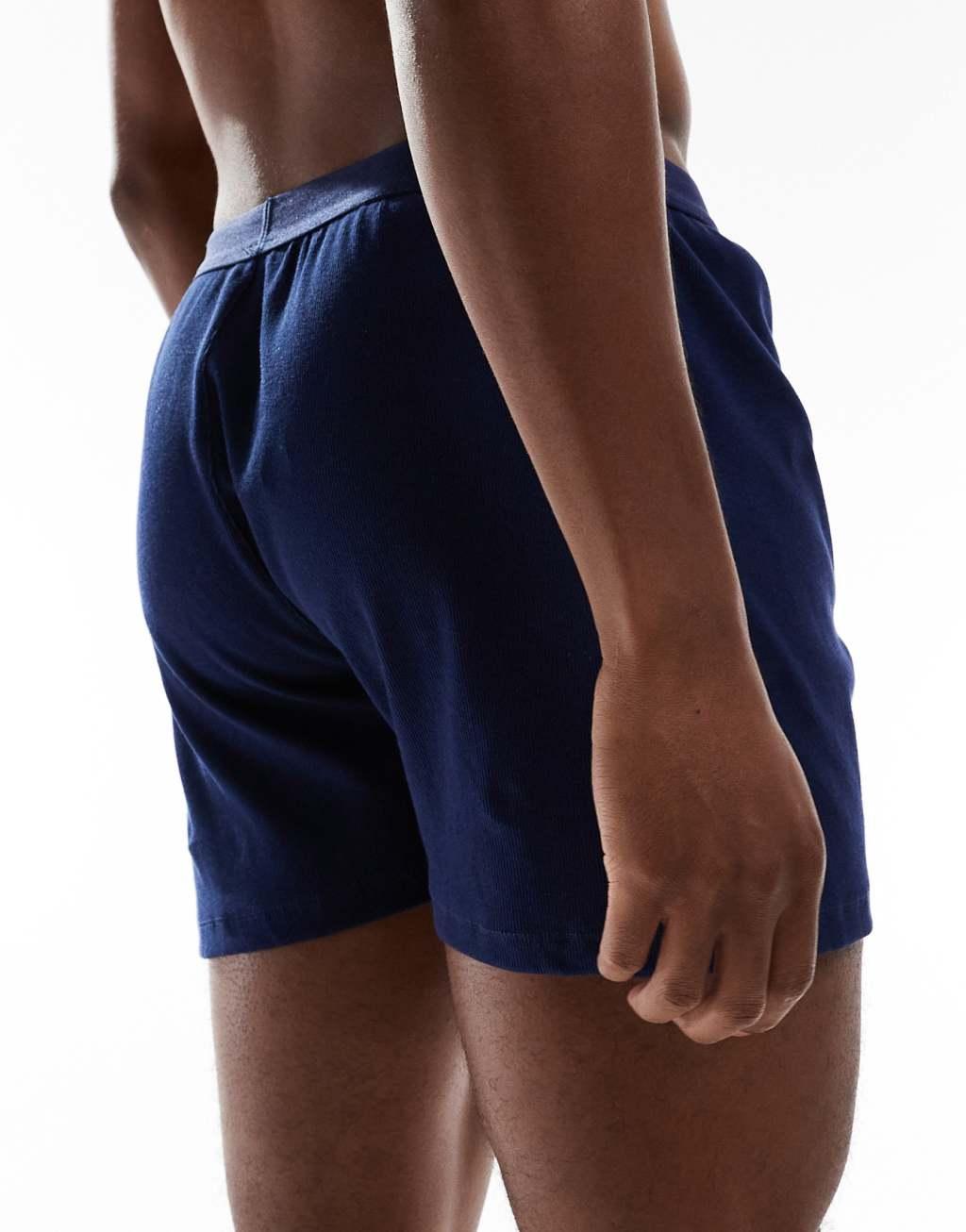 ASOS DESIGN capsule collection ribbed boxers in navy Product Image