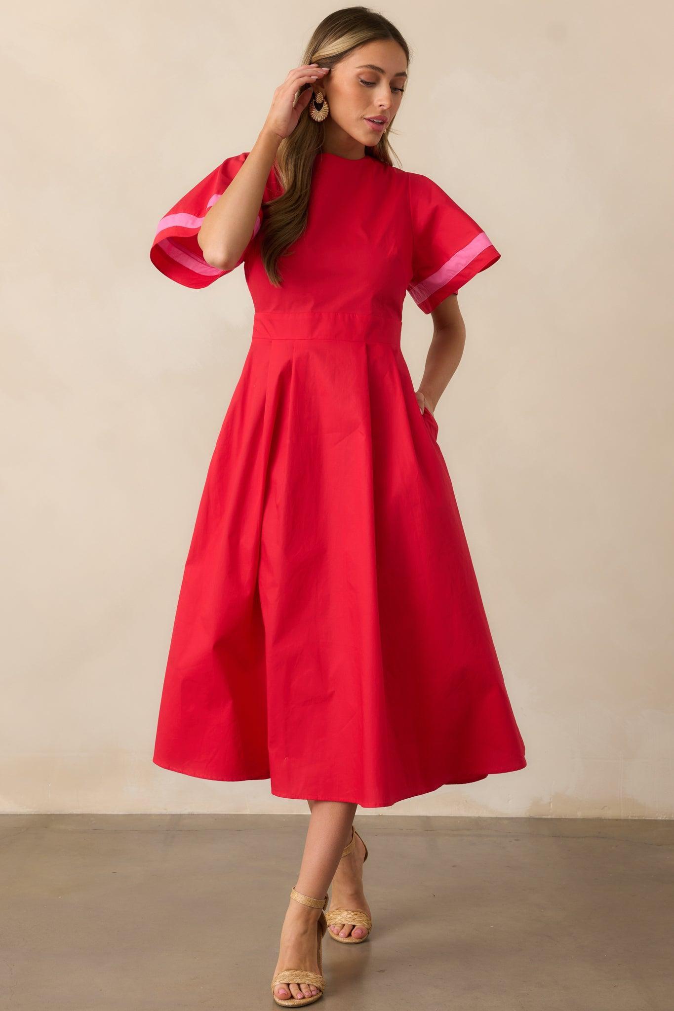 Local Art Show Cotton Red Short Sleeve Midi Dress Product Image