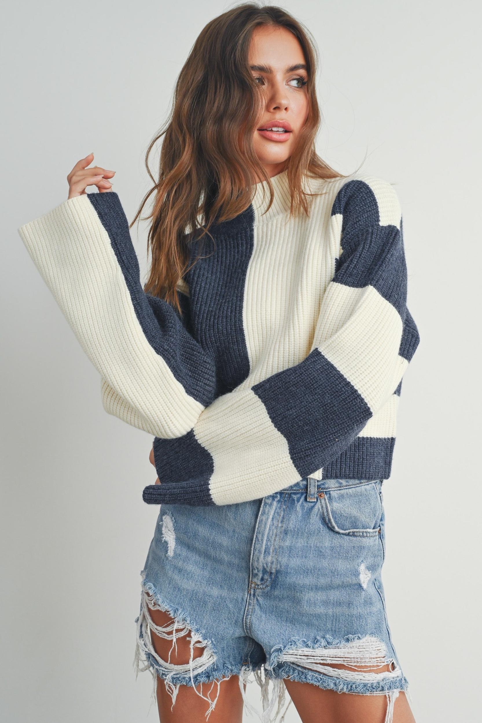 Color Block Mock Neck Sweater Product Image