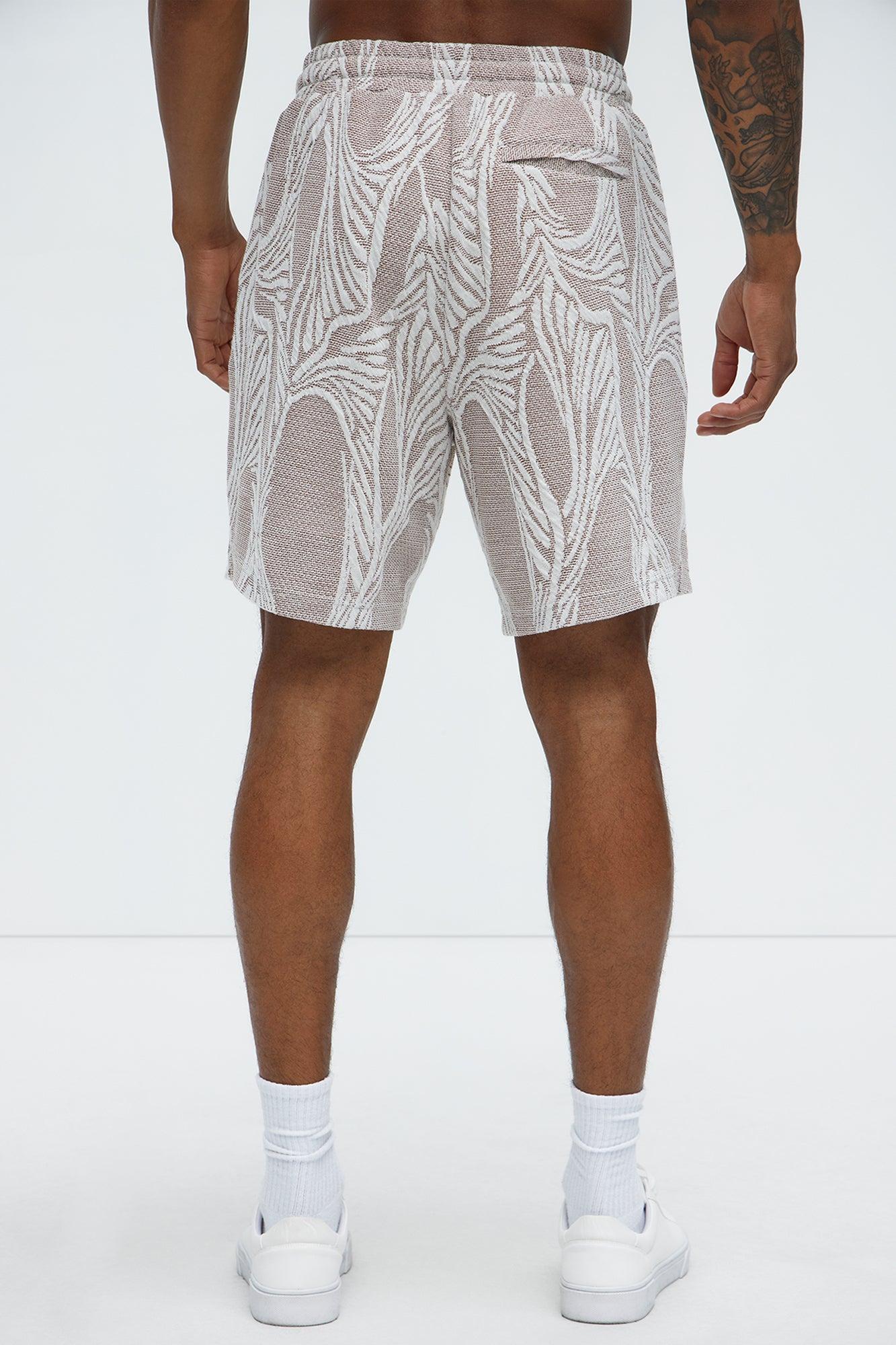 Leaf Patterned Knit Shorts - Brown Combo Product Image