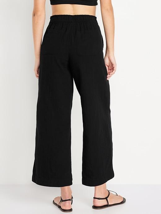 High-Waisted Crinkle Gauze Ankle Pants Product Image