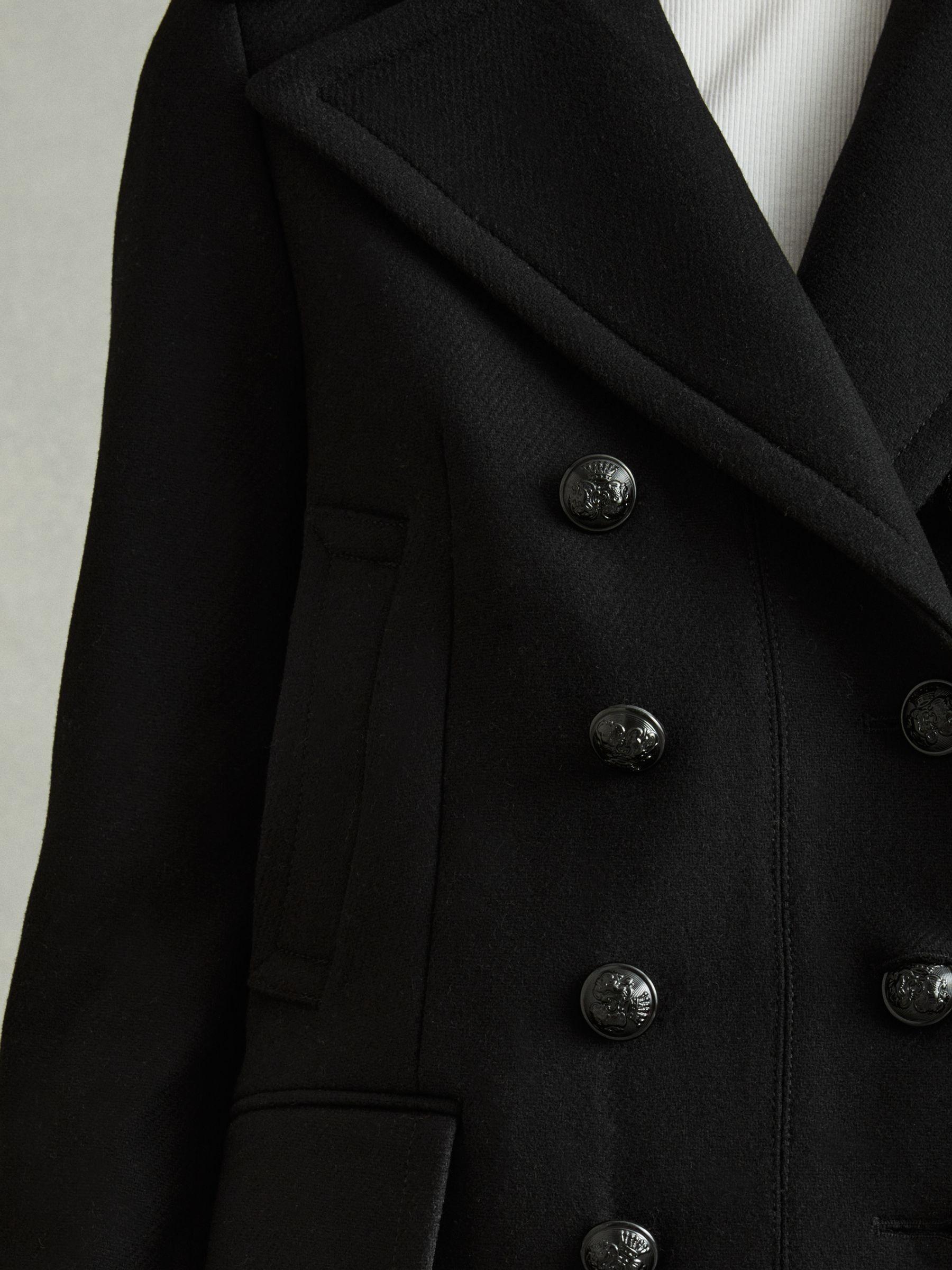 Wool Blend Double Breasted Pea Coat in Black Product Image