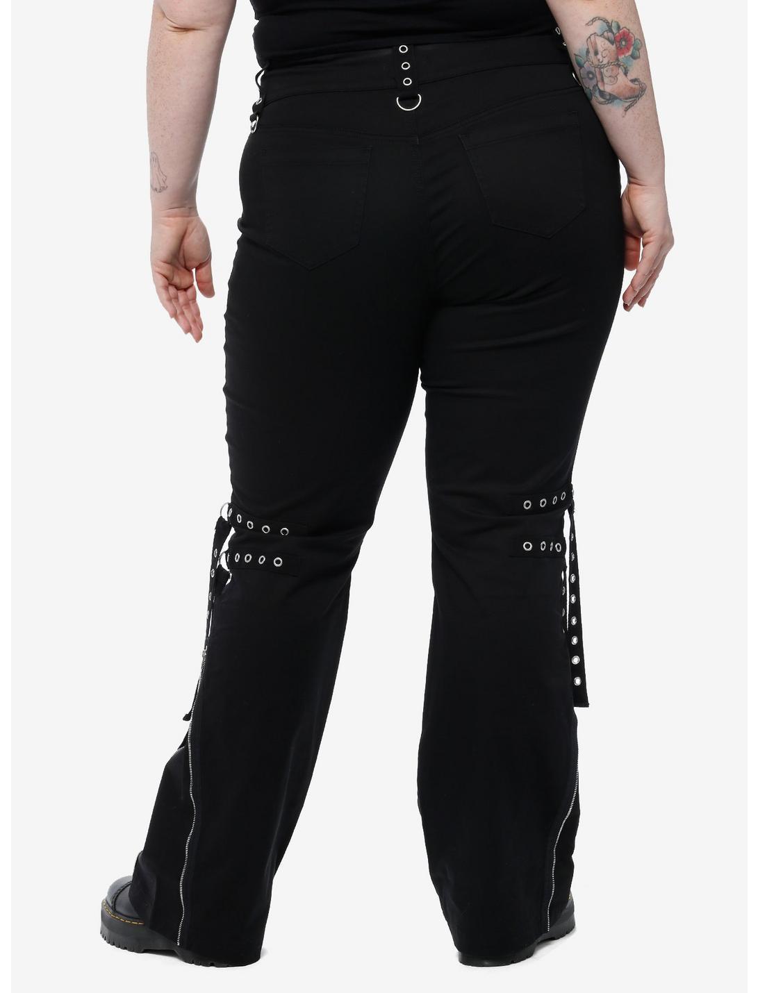 Black Grommet Strap Zipper Flare Pants Plus Size Product Image