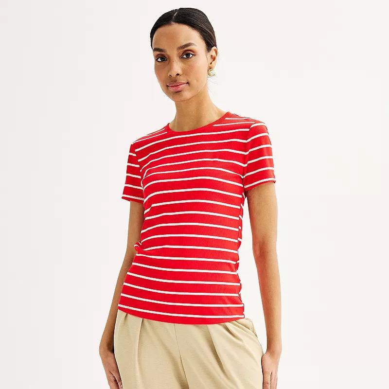 Womens Nine West Fitted Ribbed Crewneck Top Product Image