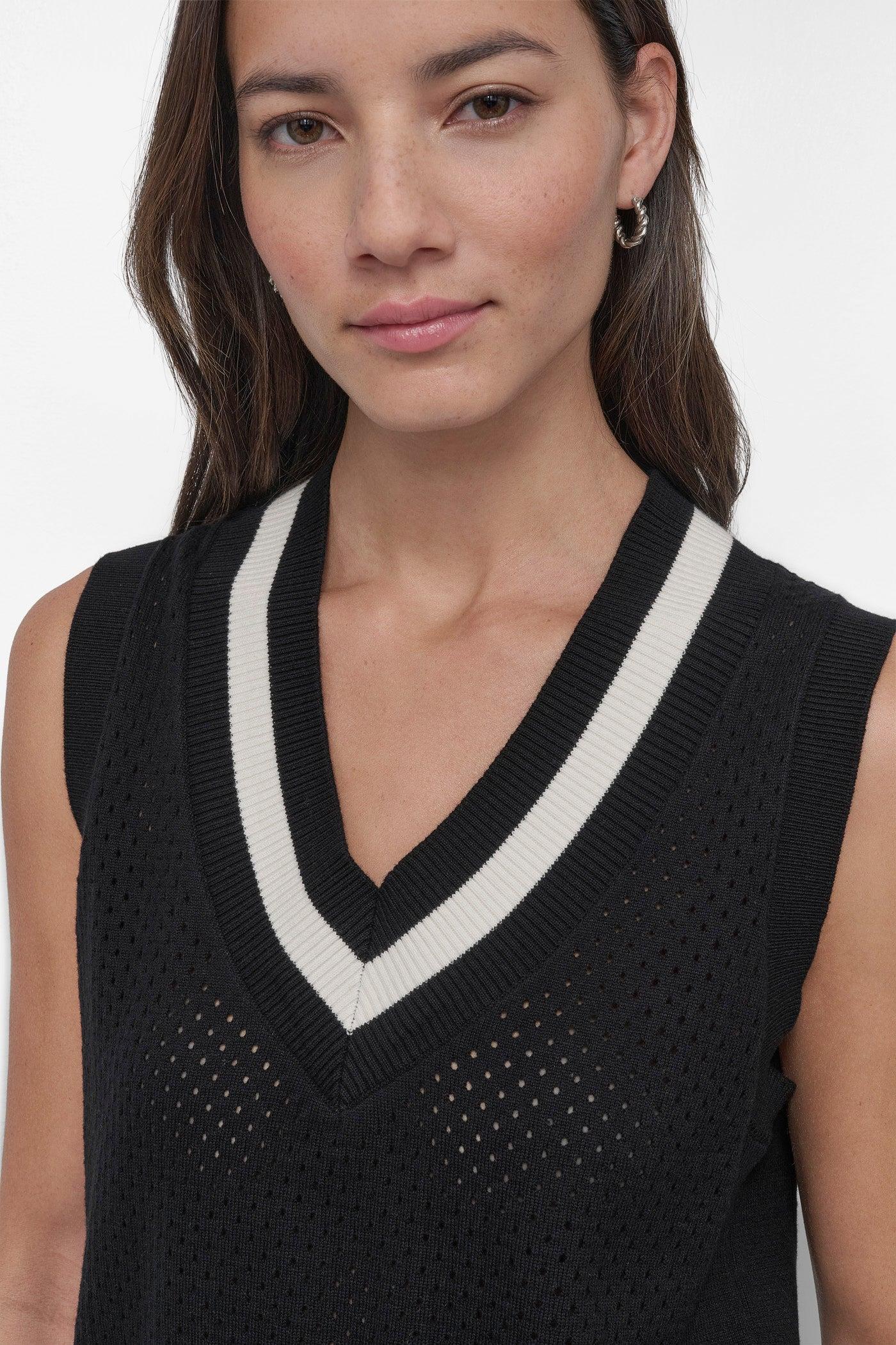 STRIPED MESH POINTELLE SWEATER VEST Product Image