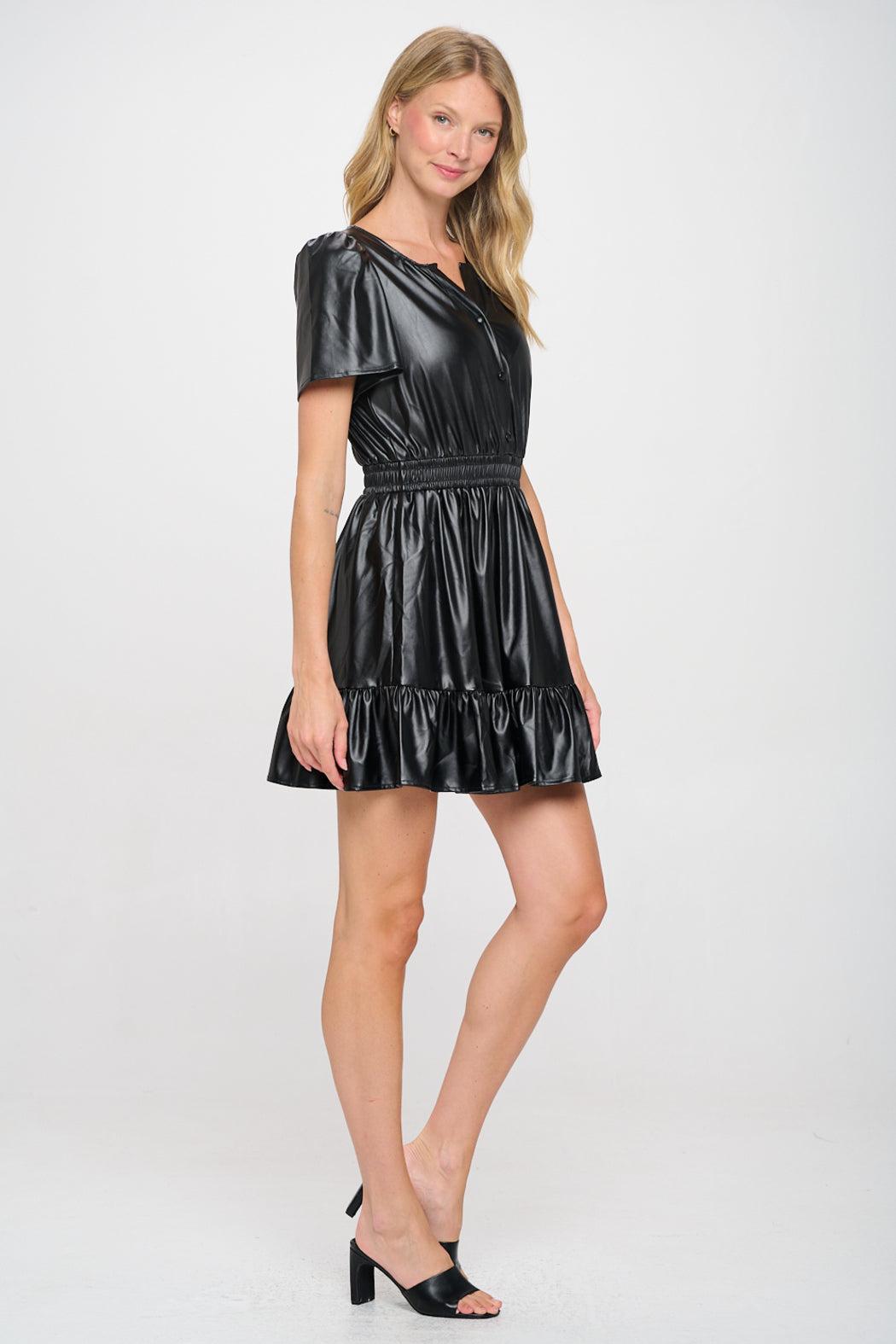 Black Vegan Leather Belle Dress Product Image