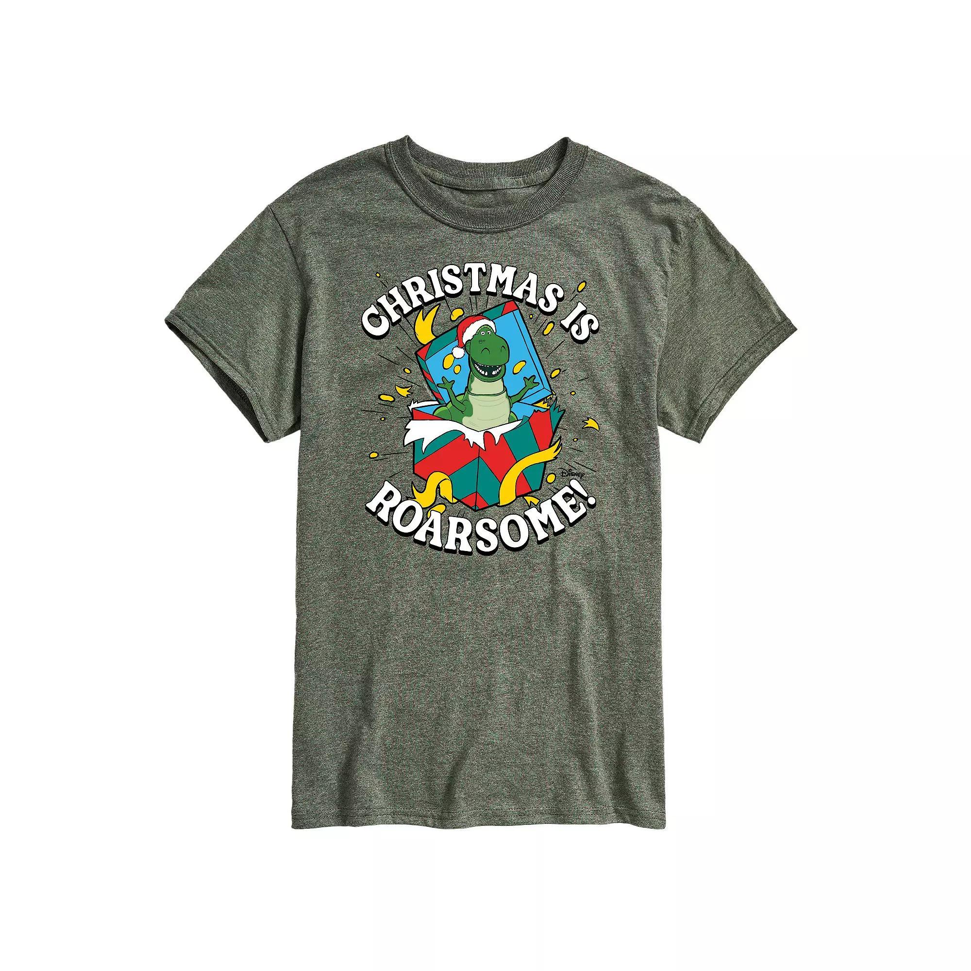 Disney / Pixar's Toy Story 4 Rex Men's Christmas Is Roarsome Graphic Tee, Size: Large, Grey Military Green Product Image