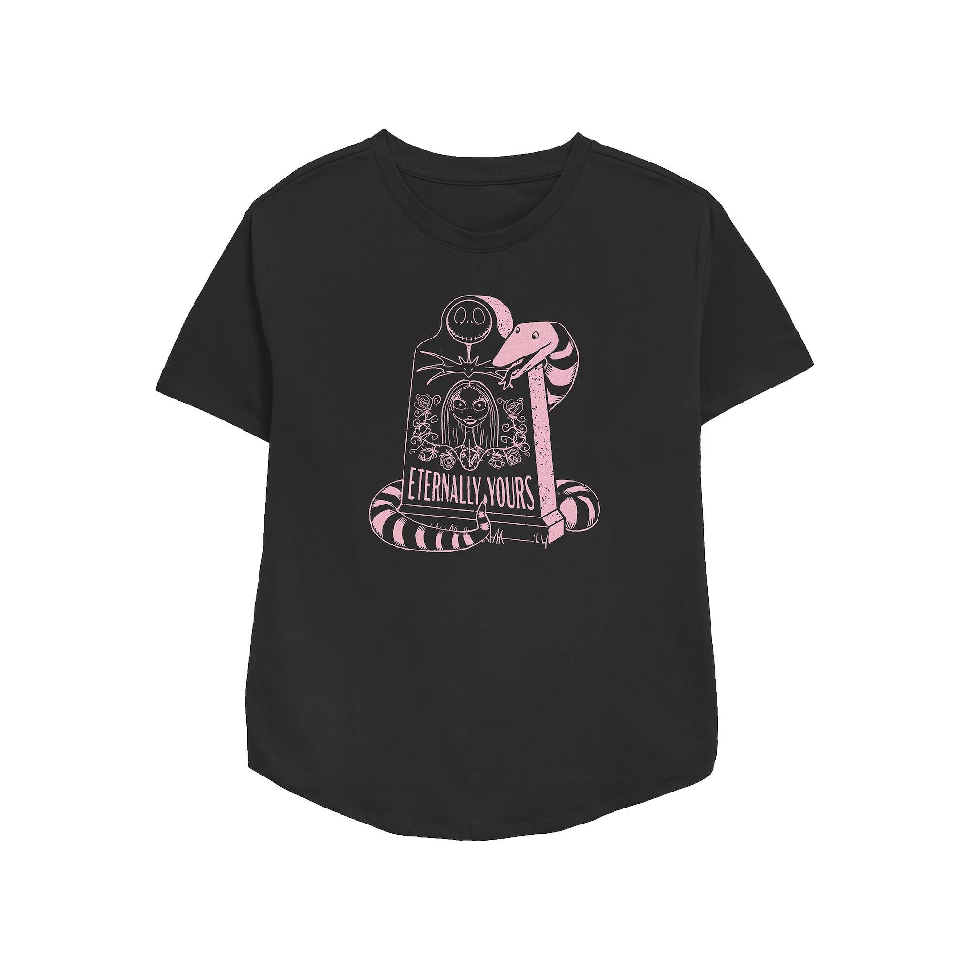 Disney's The Nightmare Before Christmas Jack Skellington And Sally Eternally Yours Gravestone Women's Relaxed Fit Graphic Tee,  Product Image