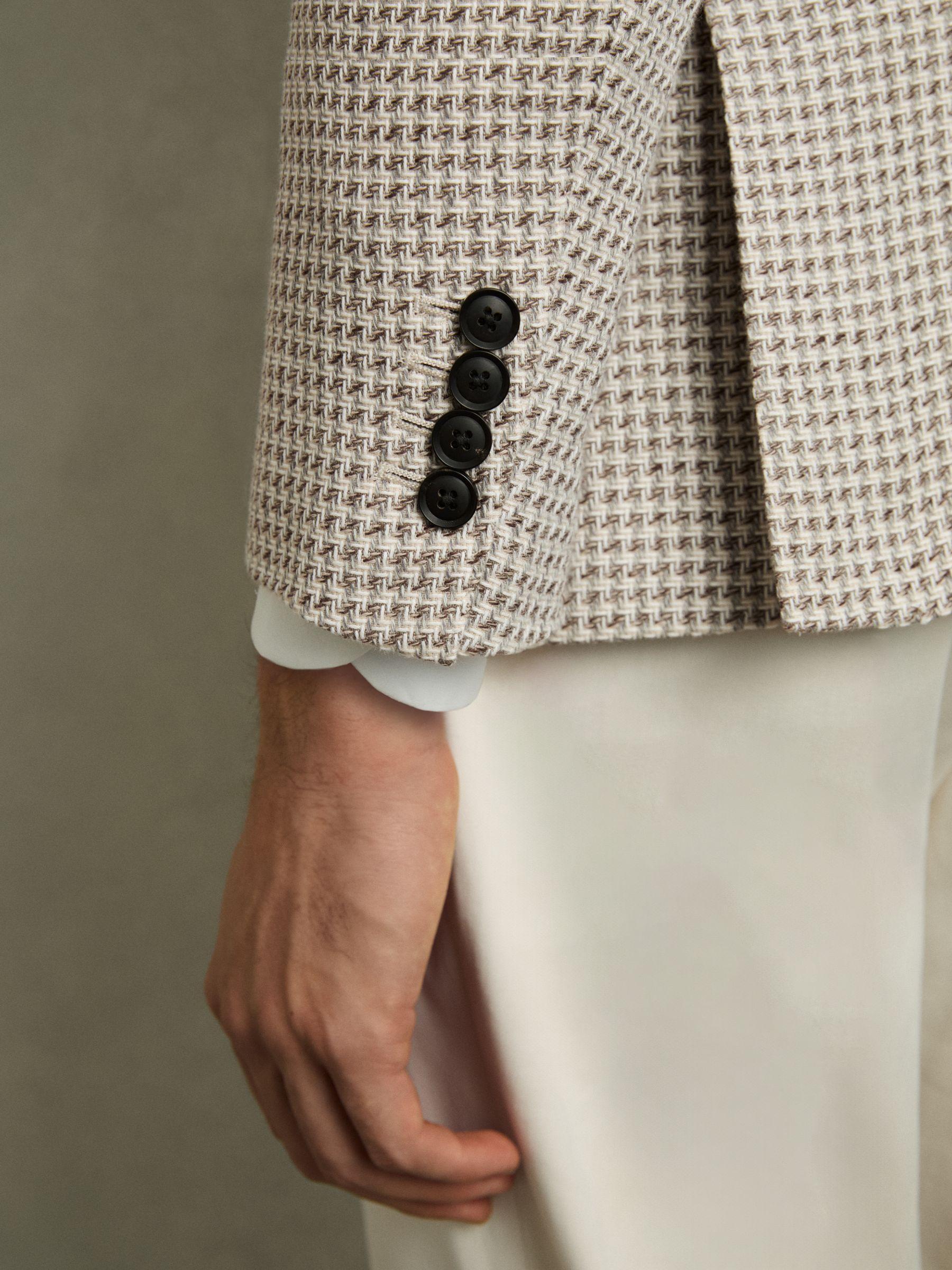 Slim Fit Linen Single Breasted Check Suit Blazer in Oatmeal Product Image