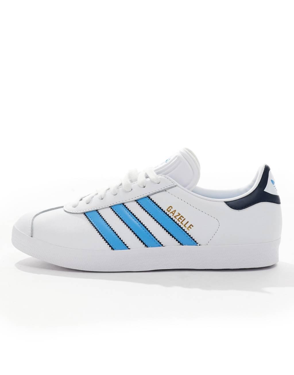 adidas Originals Gazelle sneakers in white and blue Product Image