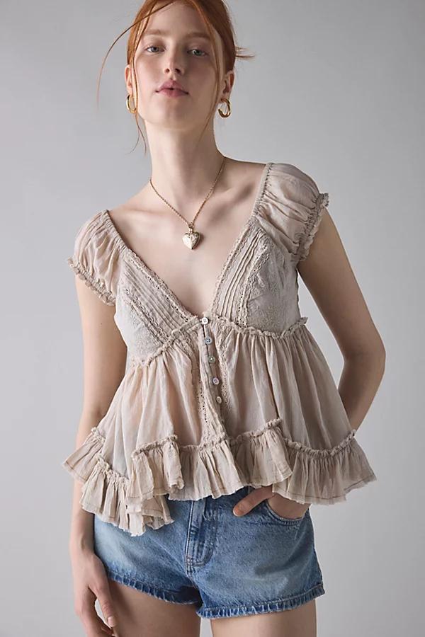 Kimchi Blue Izzy Lace Trim Button-Front Babydoll Blouse Womens at Urban Outfitters Product Image