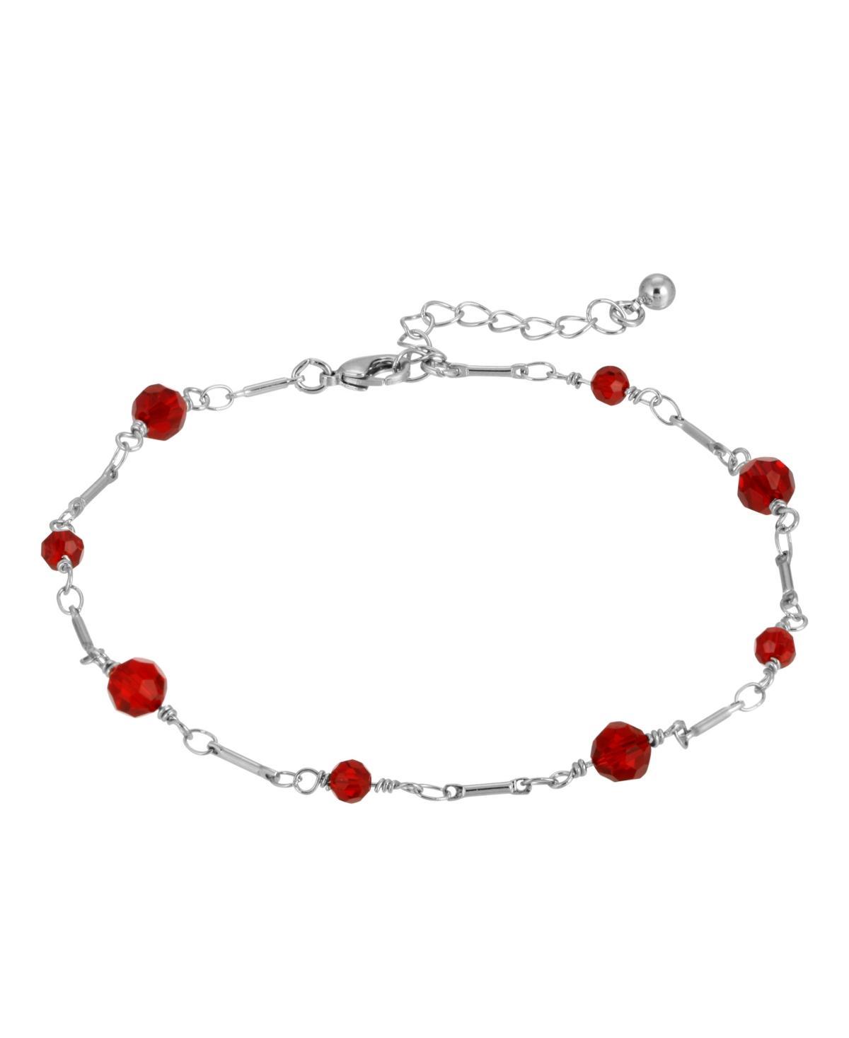 1928 Bead & Bar Chain Anklet, Womens, Silver Tone Red Product Image