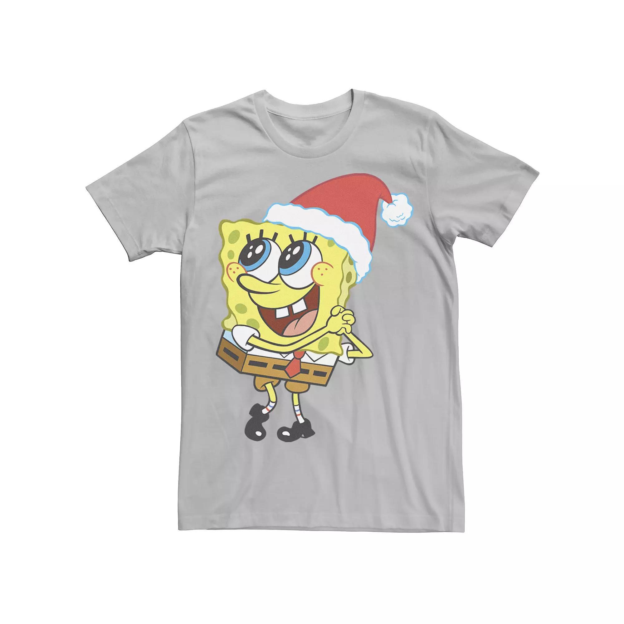 Men's Spongebob Squarepants Santa Hat Dreaming Of Christmas Tee, Size: Medium, Royal Grey Product Image