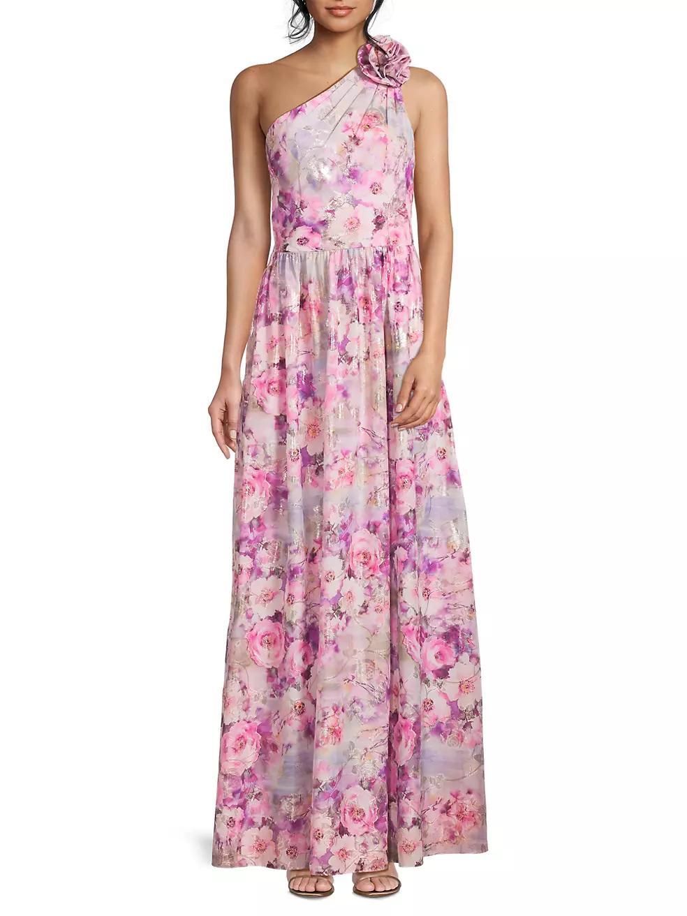 Printed Jacquard One-Shoulder Gown Product Image