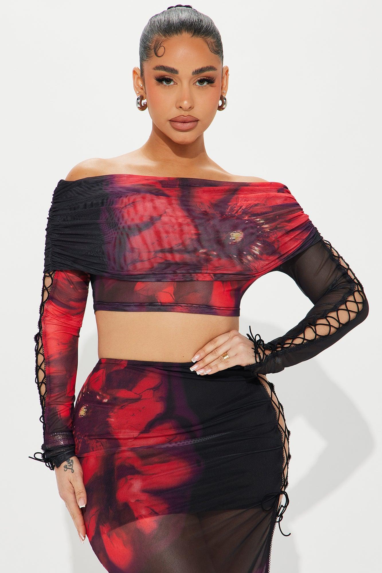 Fantasy Mesh Skirt Set - Black/Red Product Image