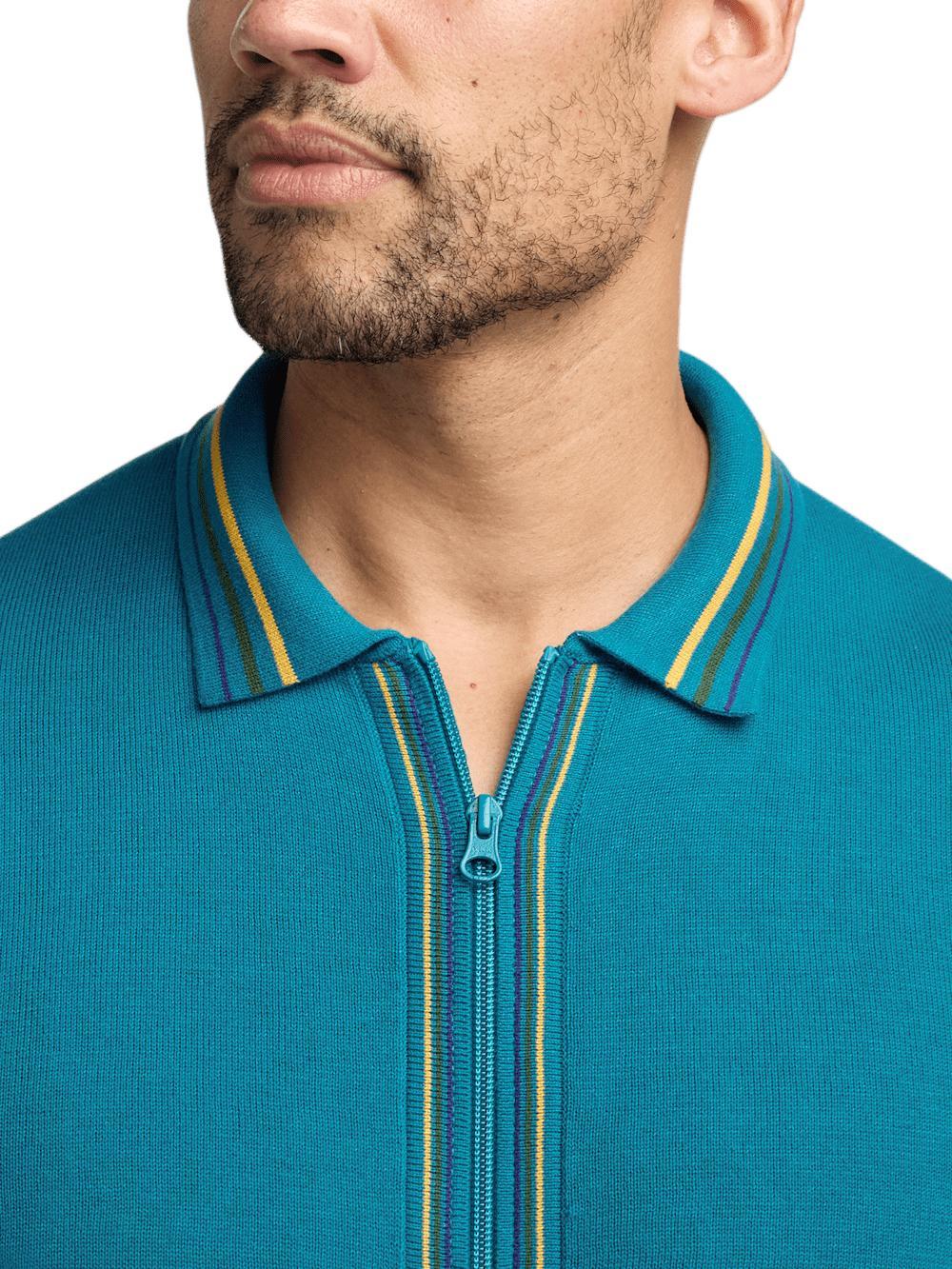 Cotton Full Zip Polo - Teal Product Image