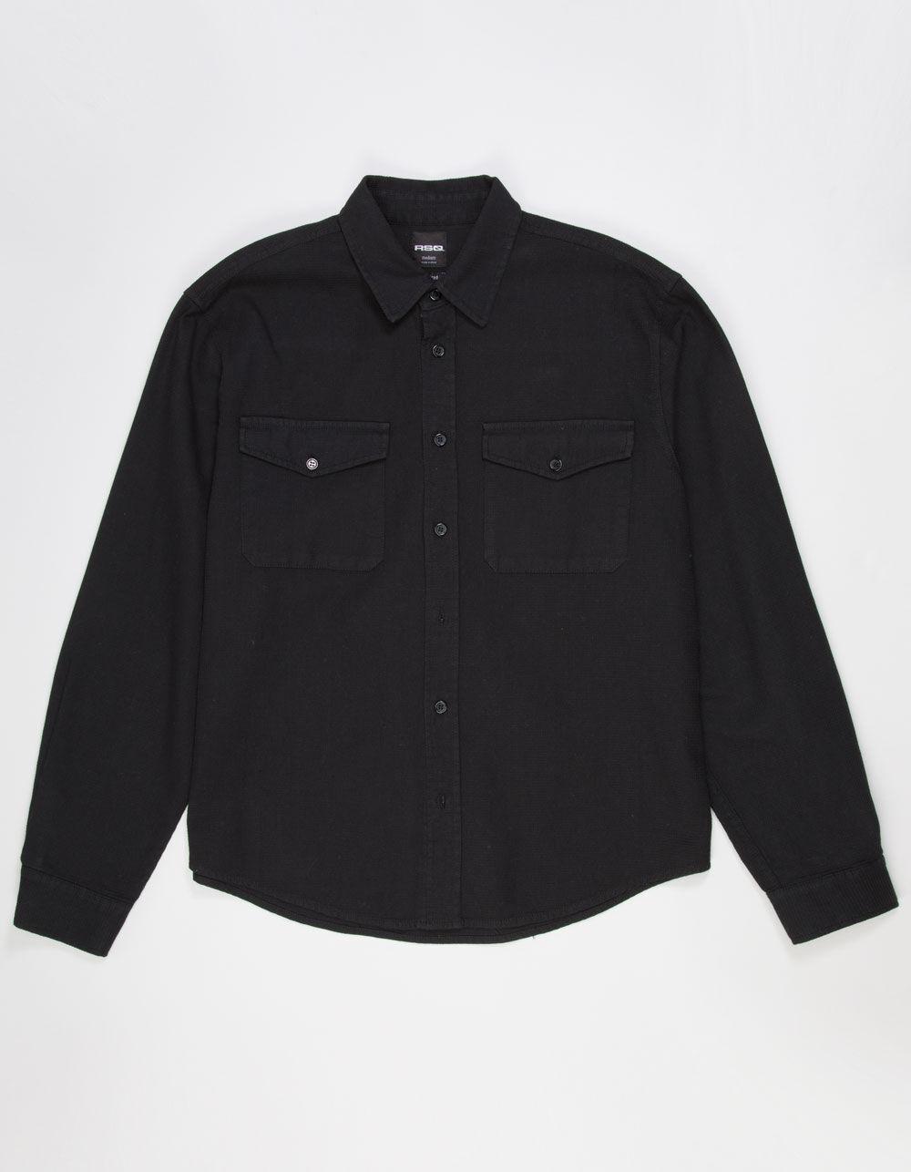 RSQ Mens Waffle Oversized Long Sleeve Button Up Shirt - BLACK Product Image