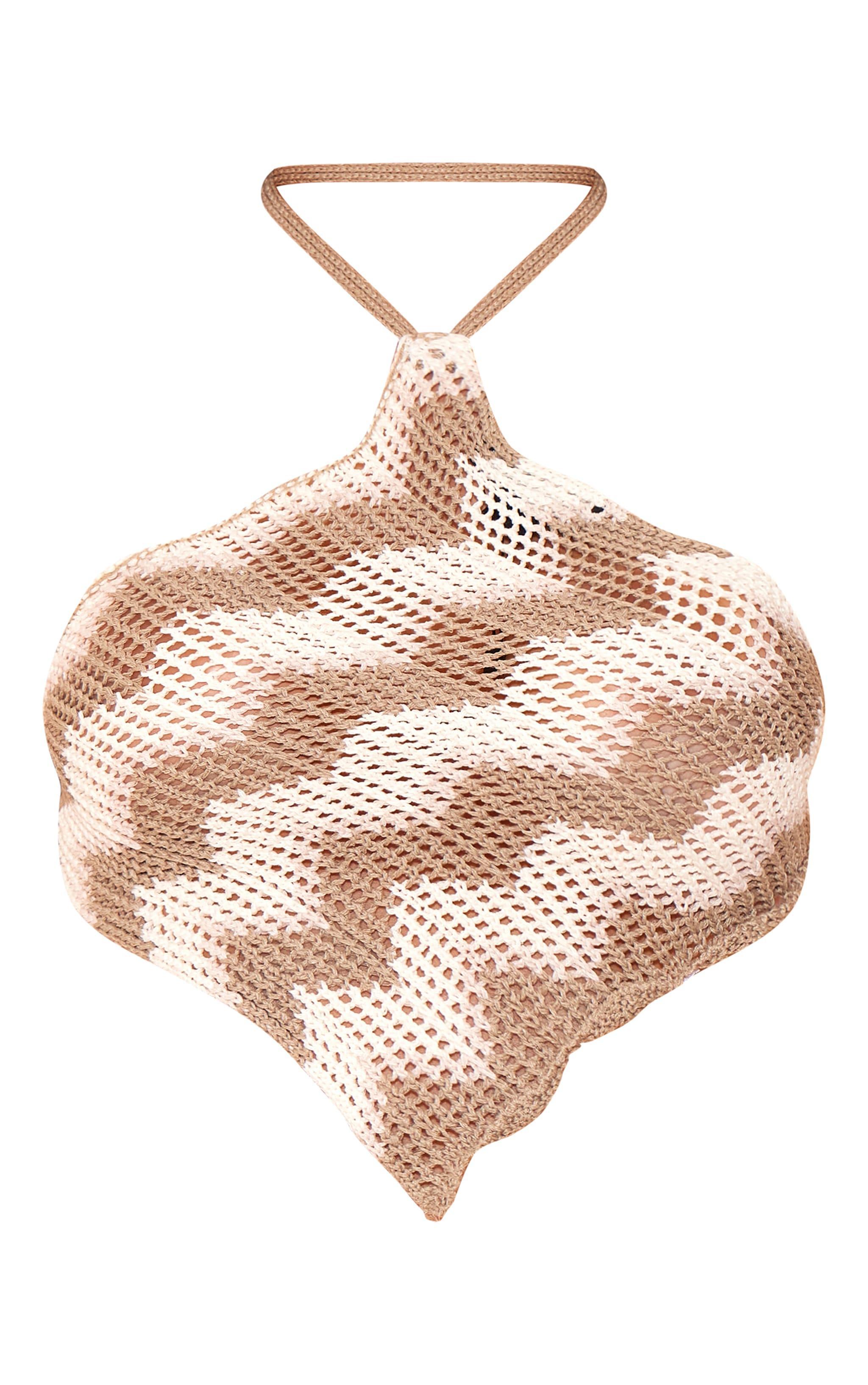 Cream Zigzag Knit Tie Neck Bralet Product Image