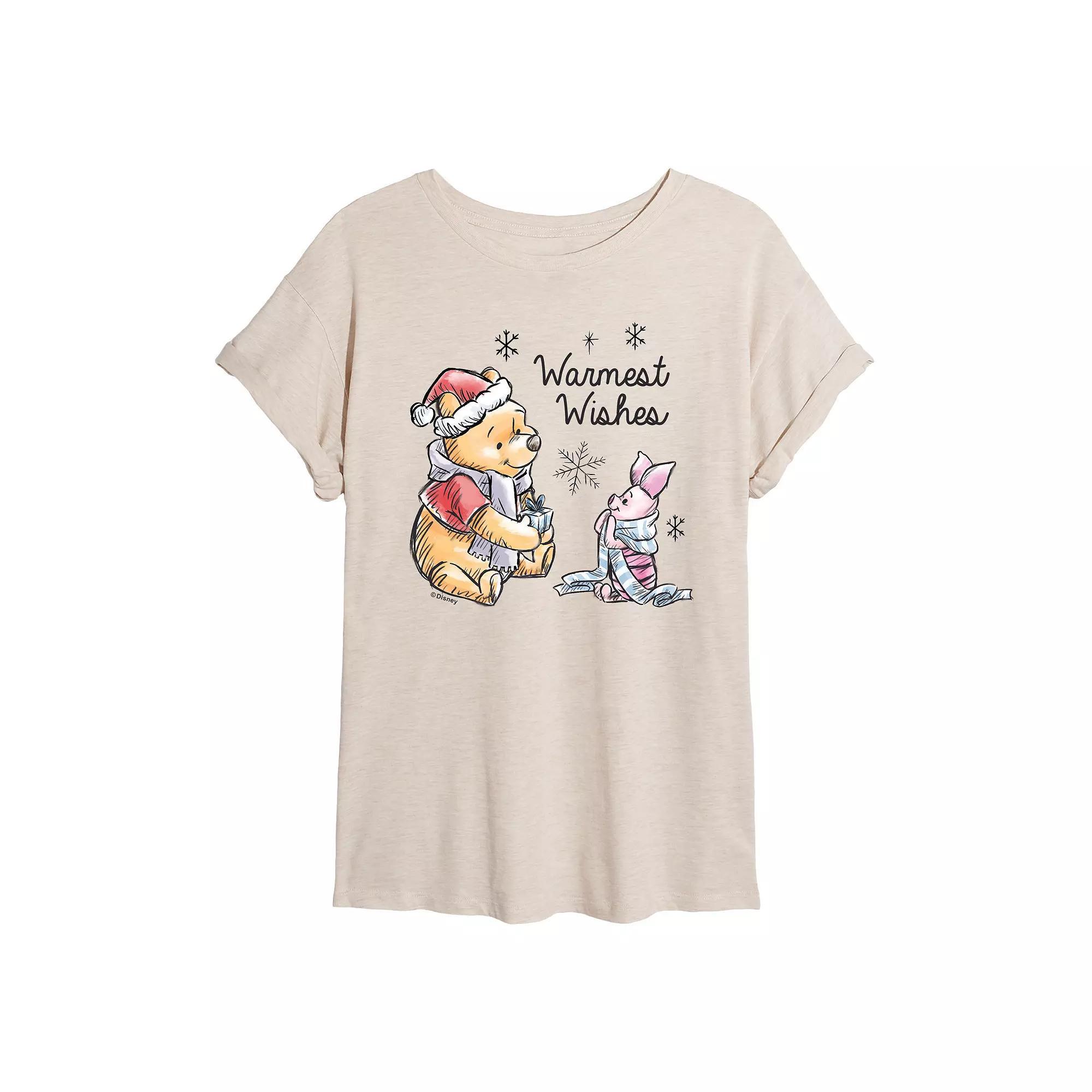 Disney's Winnie The Pooh Women's Warmest Wishes Tee, Size: Small, Beige Product Image