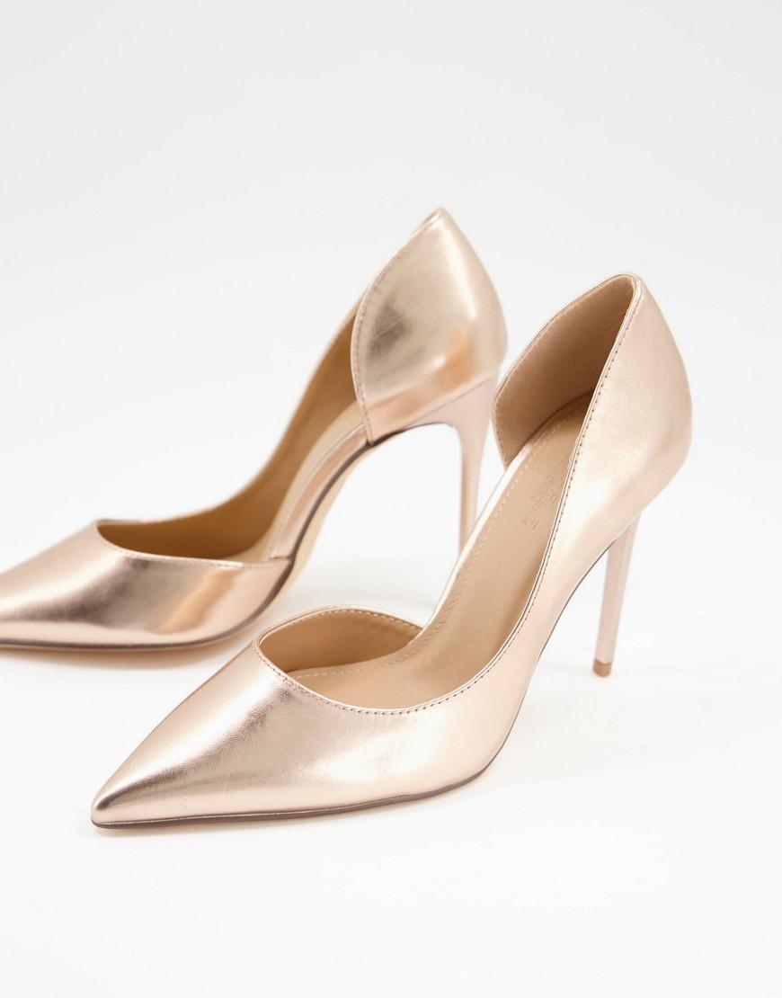 Truffle Collection pointed stiletto heels in rose gold Product Image