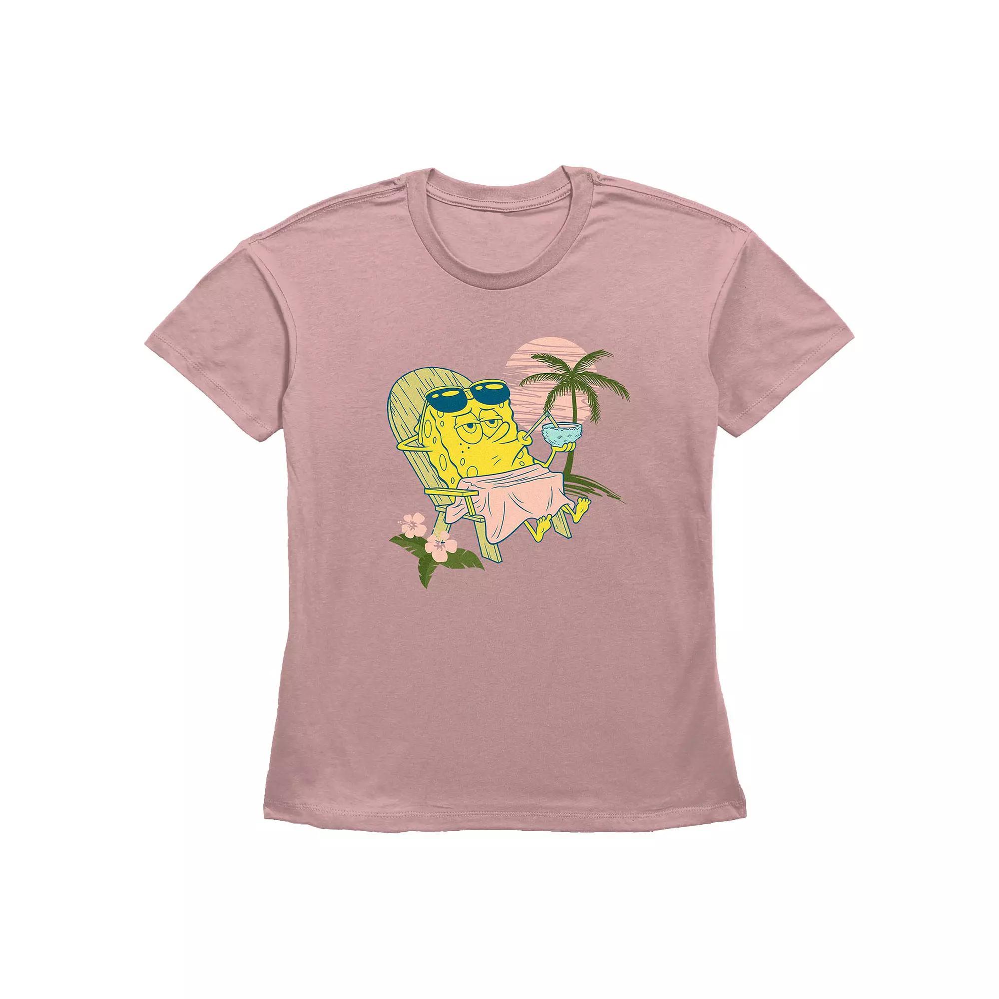 Women's Nickelodeon SpongeBob SquarePants Relaxing On Beach Graphic Tee, Size: Small, Desert Pink Product Image