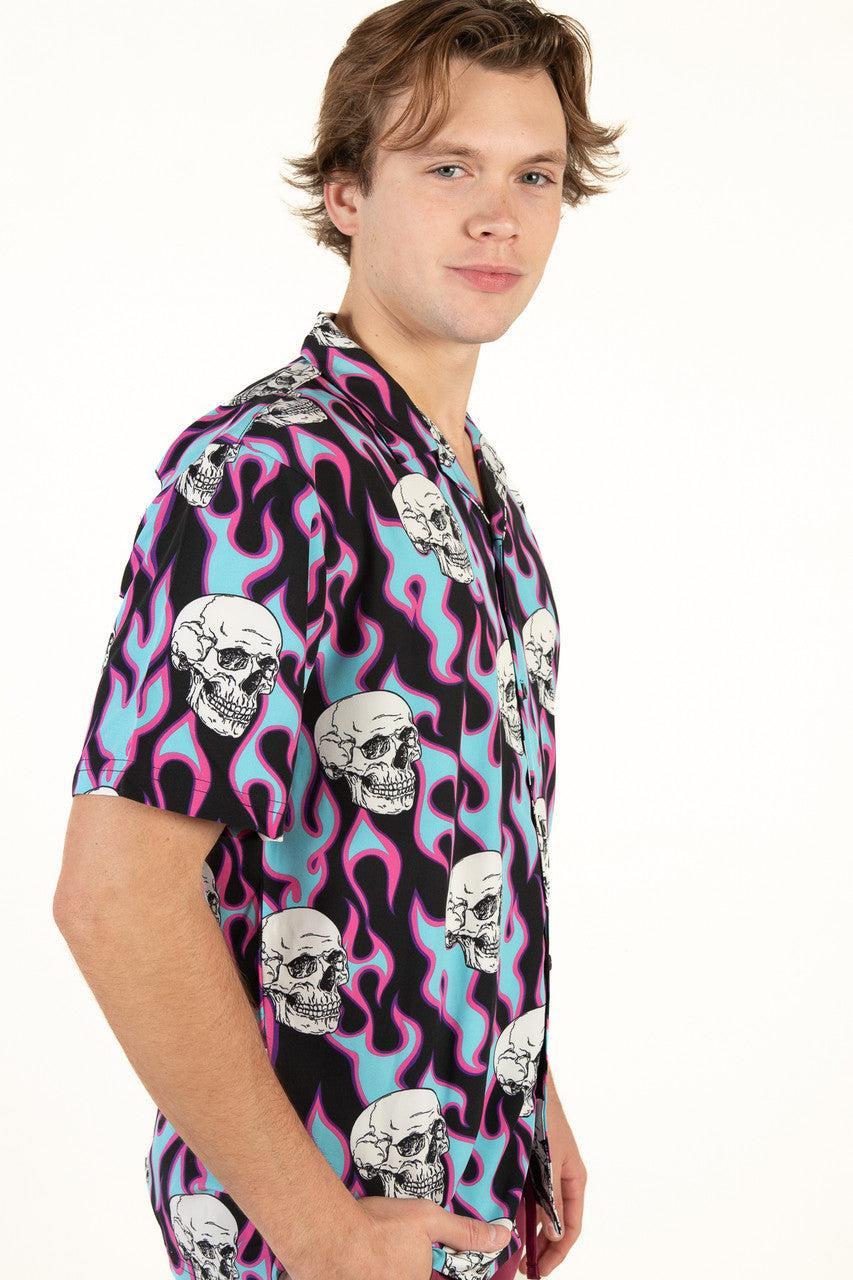 Y2K Flaming Skull Button Up Shirt Product Image