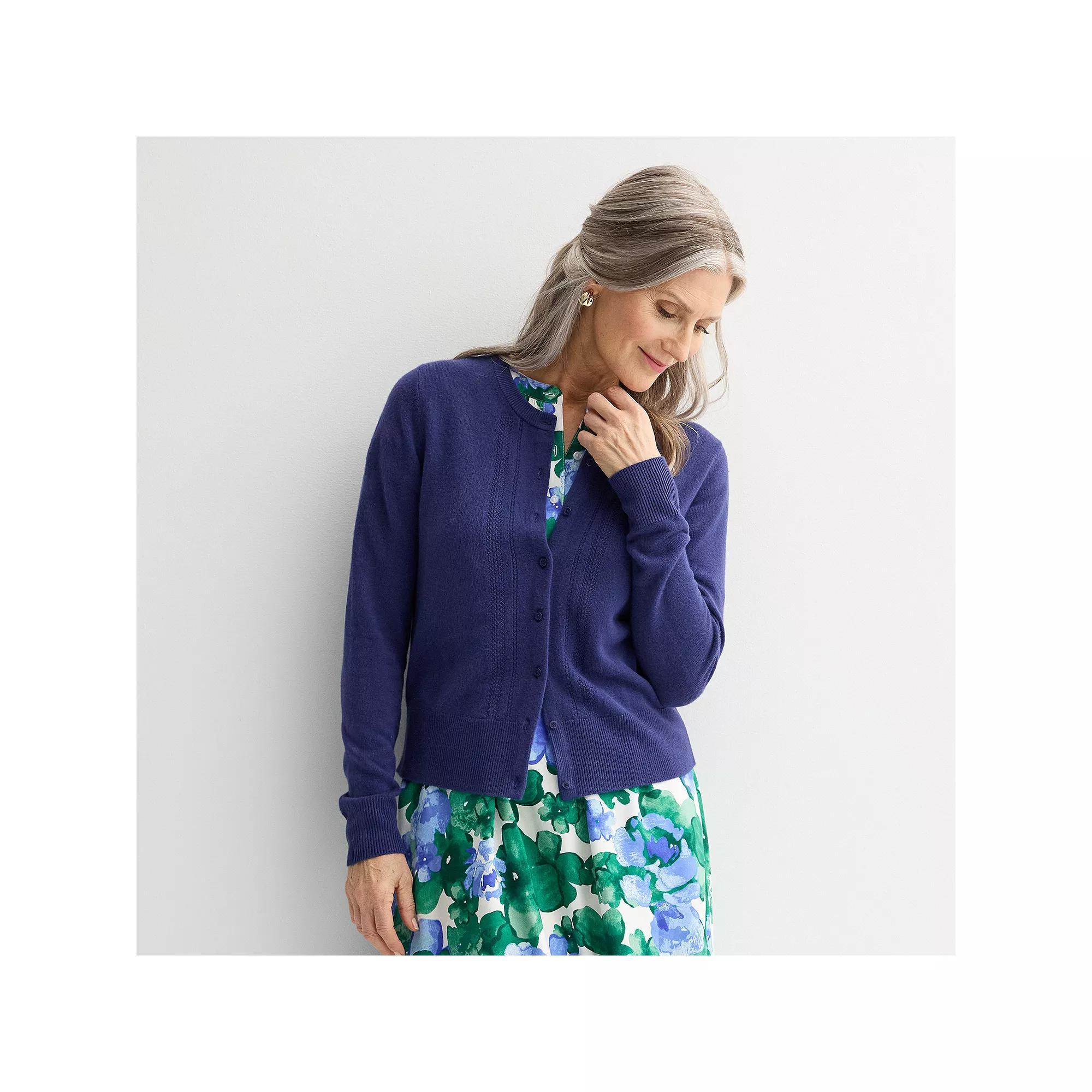 Women's Croft & Barrow® Extra Soft Classic Pointelle Cardigan, Size: Medium, Blue Product Image