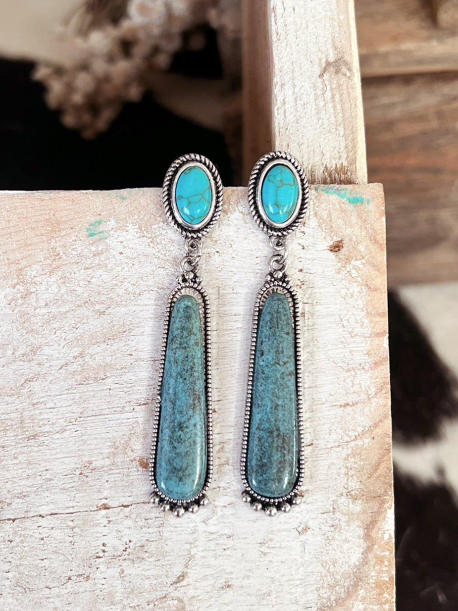 Turquoise Stone Post & Dangle Earrings Product Image