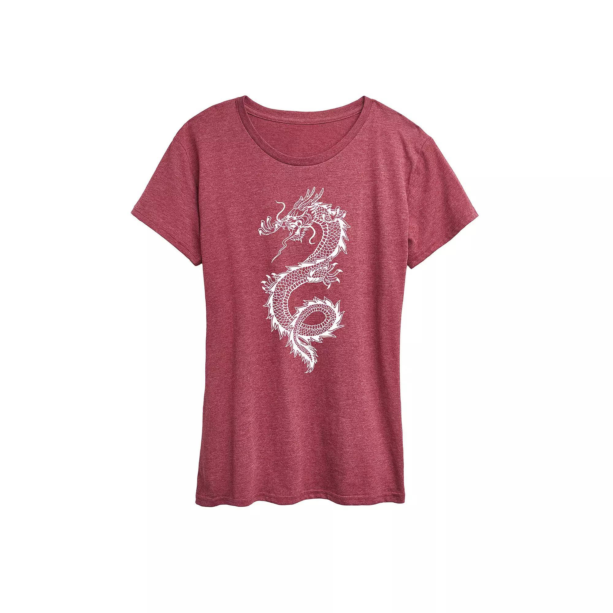 Women's Chinese Dragon Graphic Tee, Size: XXL, Grey Dark Red Product Image