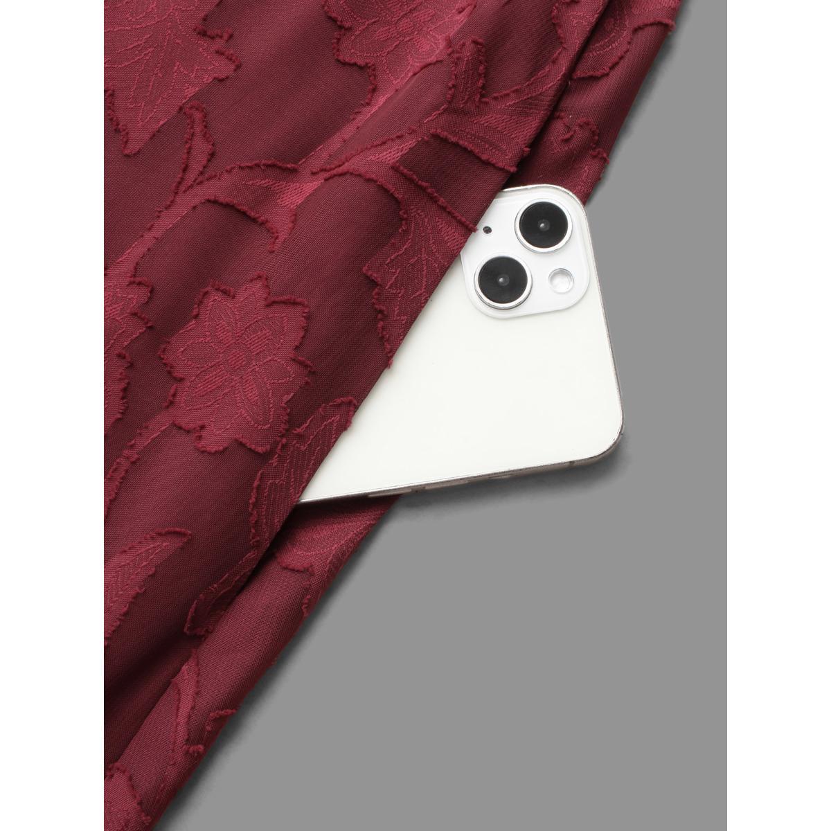 Plus Size Jacquard Texture Square Neck Midi Dress Burgundy Women Elegant Texture Party Curvy Bloomchic 22-24/3X Product Image