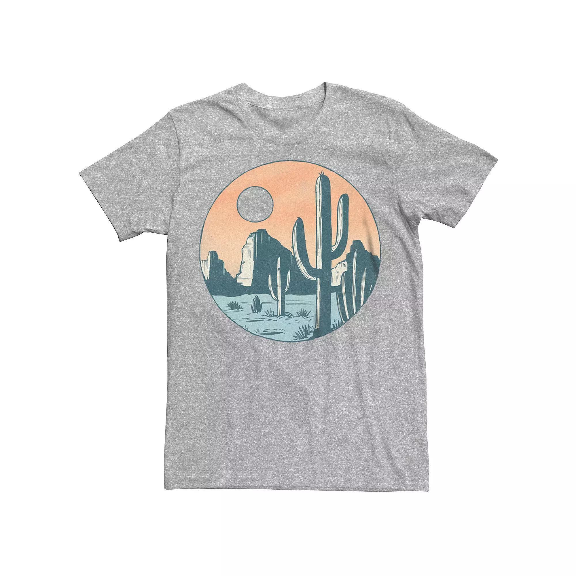 Men's Cacti Desert Landscape Sunset Graphic Tee, Size: Large, Athletic Grey Product Image