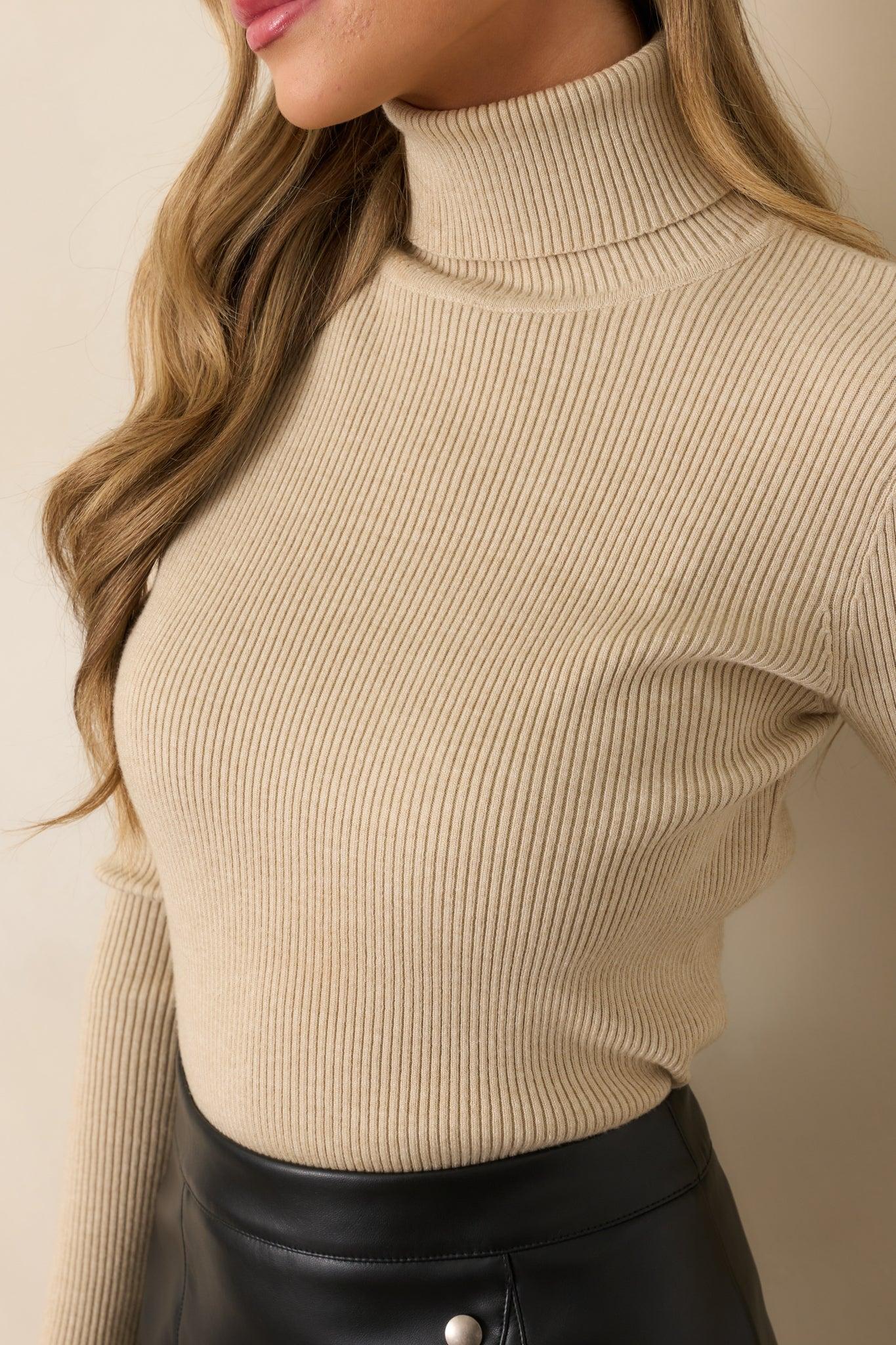 Let It Be Khaki Ribbed Long Sleeve Turtleneck Sweater Product Image
