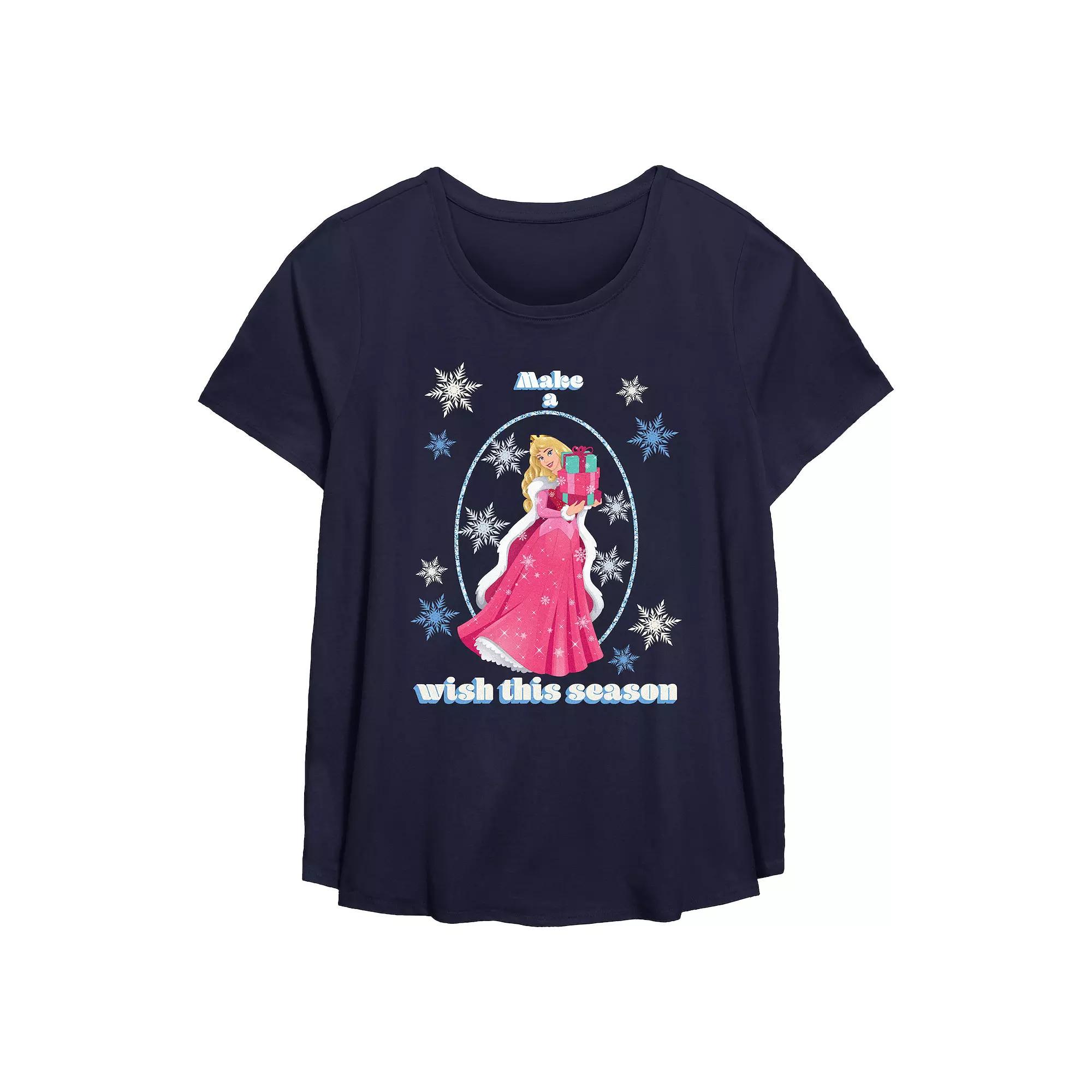 Disney Princess Sleeping Beauty Aurora Make A Wish This Season Plus Size Flowy Graphic Tee, Women's, Size: 1XL, Blue Product Image