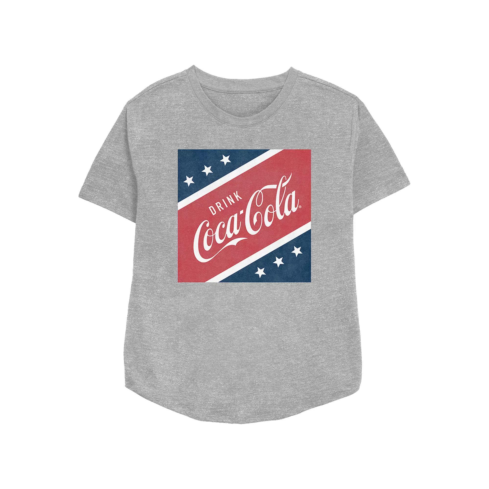 Women's Coca-Cola Stars and Stripes Square Relaxed Fit Graphic Tee, Girl's, Size: Large, Athletic Grey Product Image