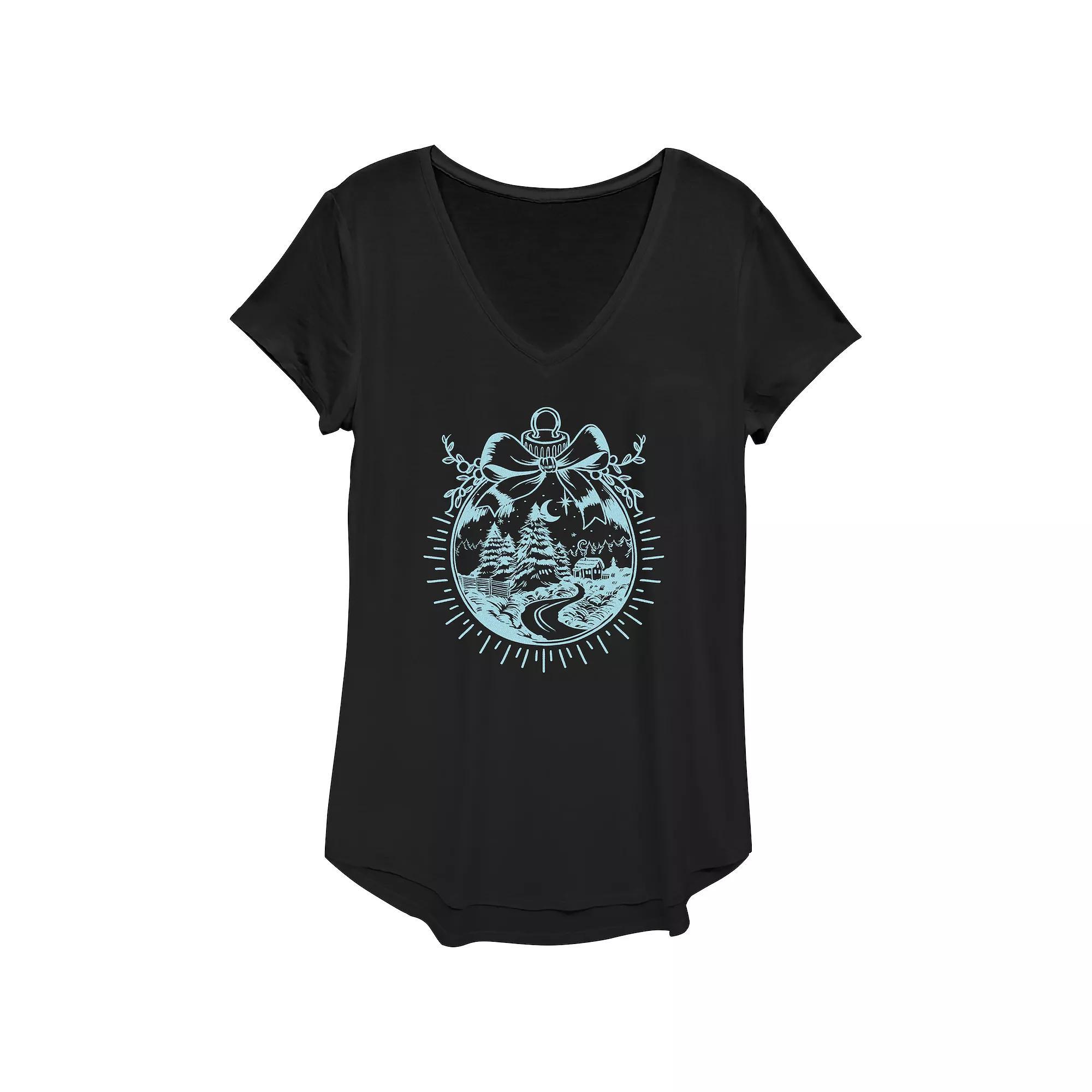 Women's Christmas Scene Ornament Graphic Tee,  Product Image