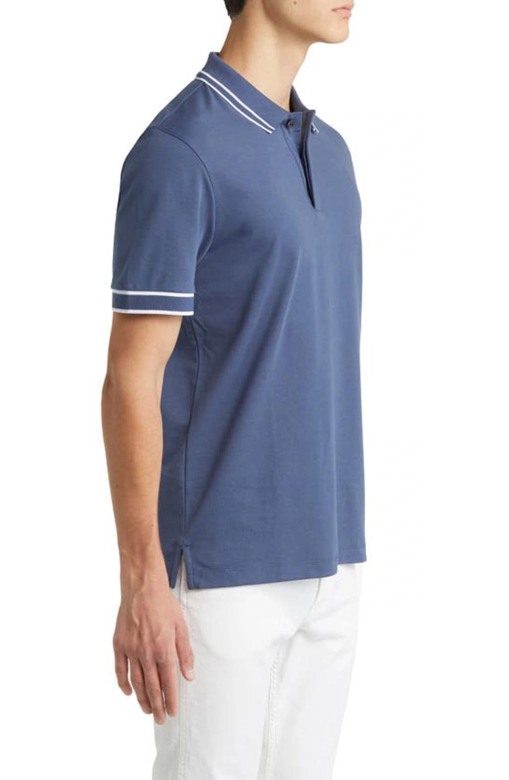 Parlay Tipped Cotton Polo In Open Blue Product Image