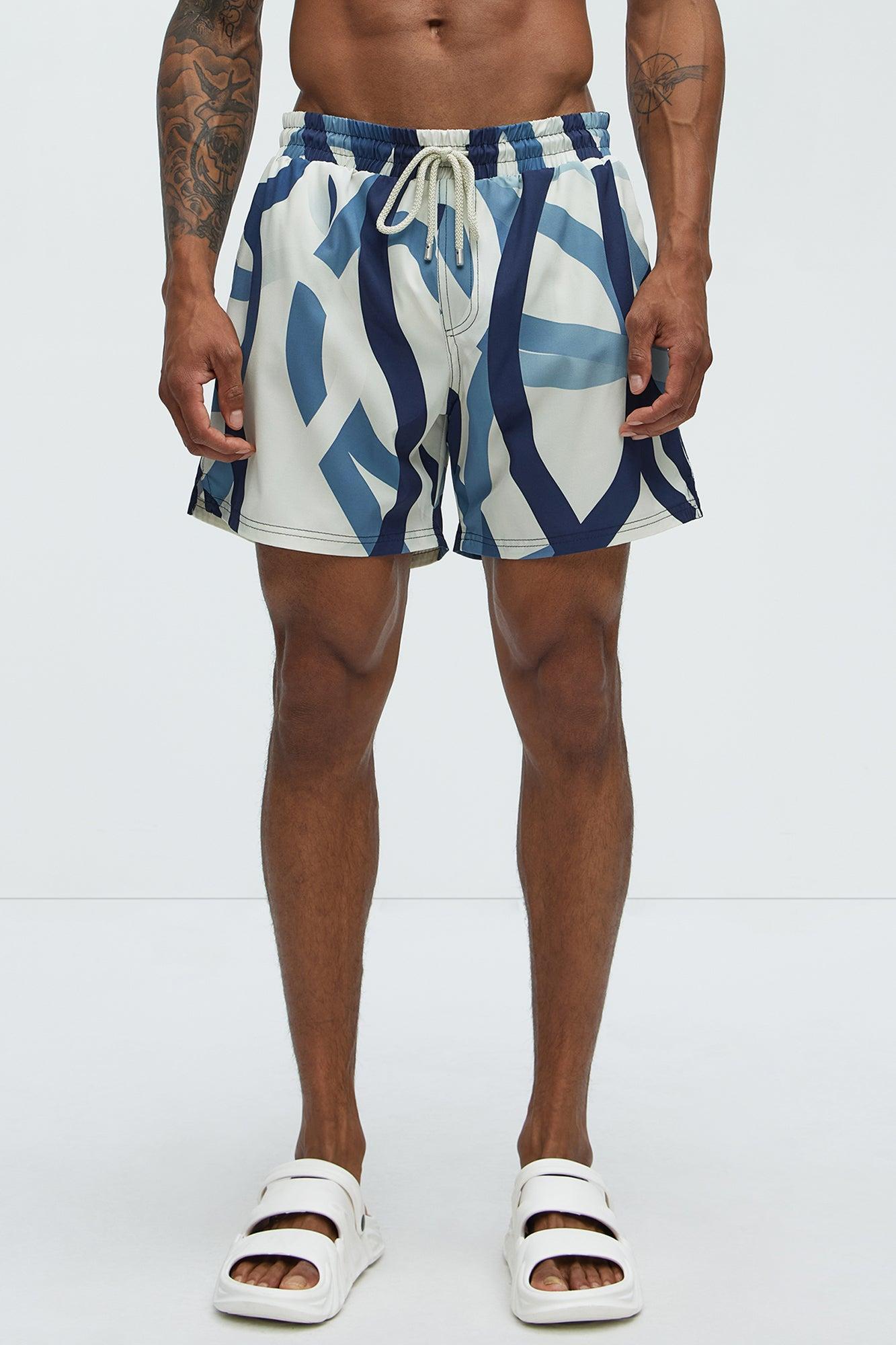 Ibiza Abstract Swim Mid Trunk - Blue/combo Product Image