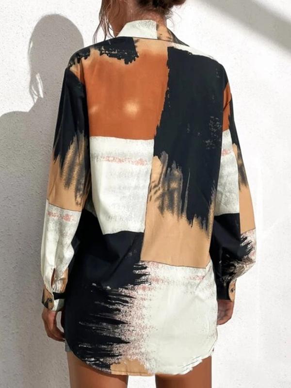 Long Sleeves Loose Asymmetric Printed Split-Joint Lapel Blouses&Shirts Tops Product Image